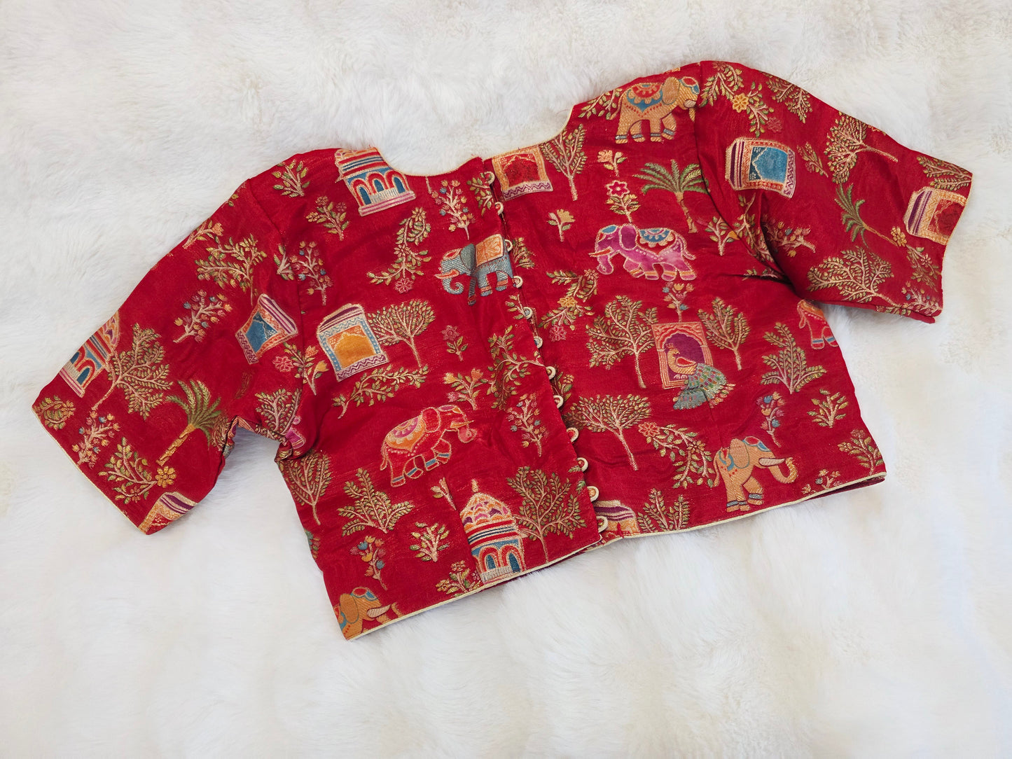 Ruby Red Designer Benarasi Silk Cotton Woven Pattern Blouse