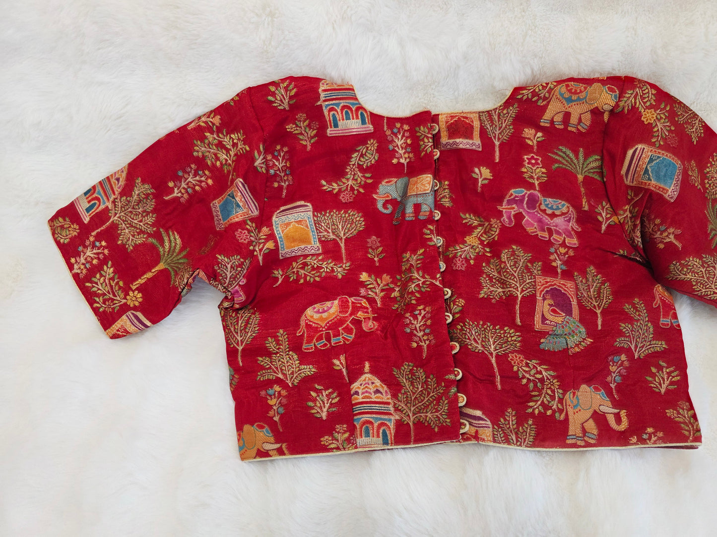 Ruby Red Designer Benarasi Silk Cotton Woven Pattern Blouse