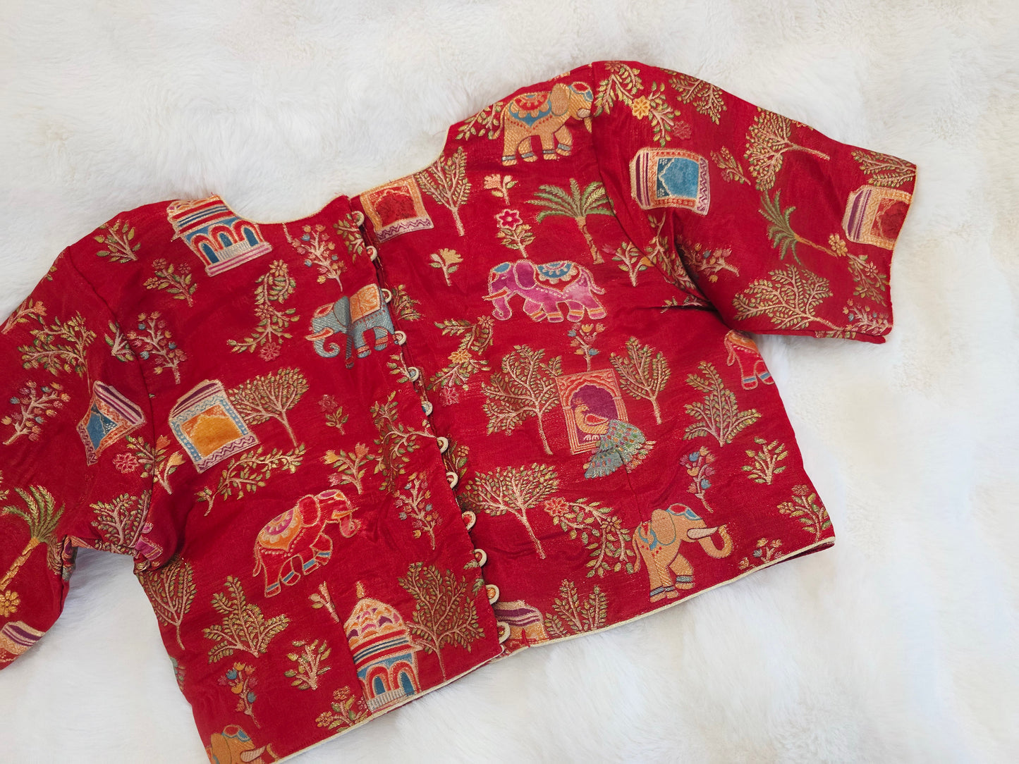 Ruby Red Designer Benarasi Silk Cotton Woven Pattern Blouse