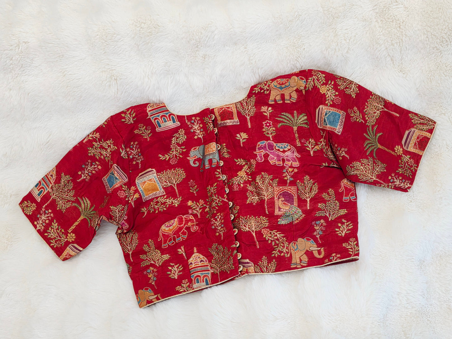 Ruby Red Designer Benarasi Silk Cotton Woven Pattern Blouse
