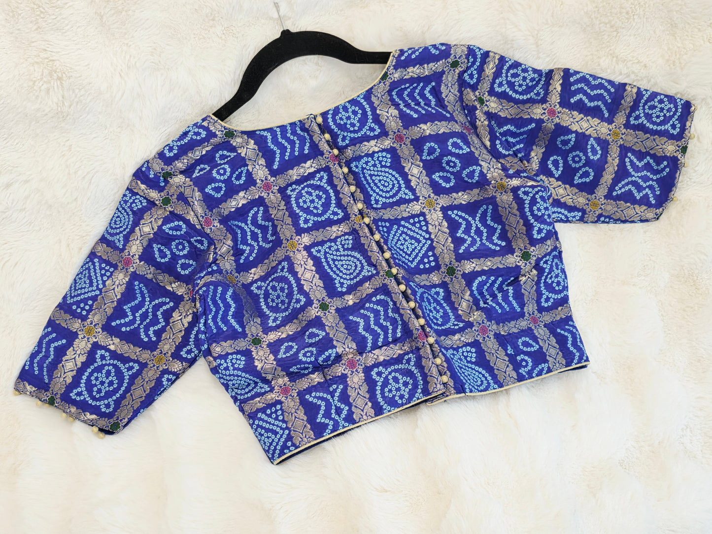 Royal Cobalt Blue Gharchola Checks Bandhani Munga Benarasi Silk Blouse