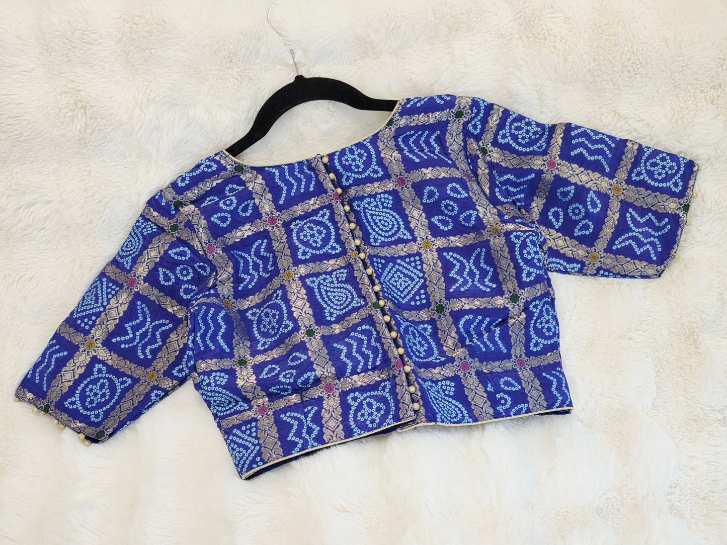 Royal Cobalt Blue Gharchola Checks Bandhani Munga Benarasi Silk Blouse