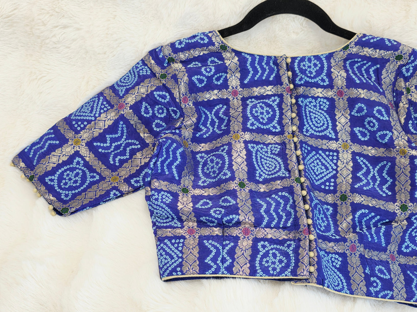 Royal Cobalt Blue Gharchola Checks Bandhani Munga Benarasi Silk Blouse