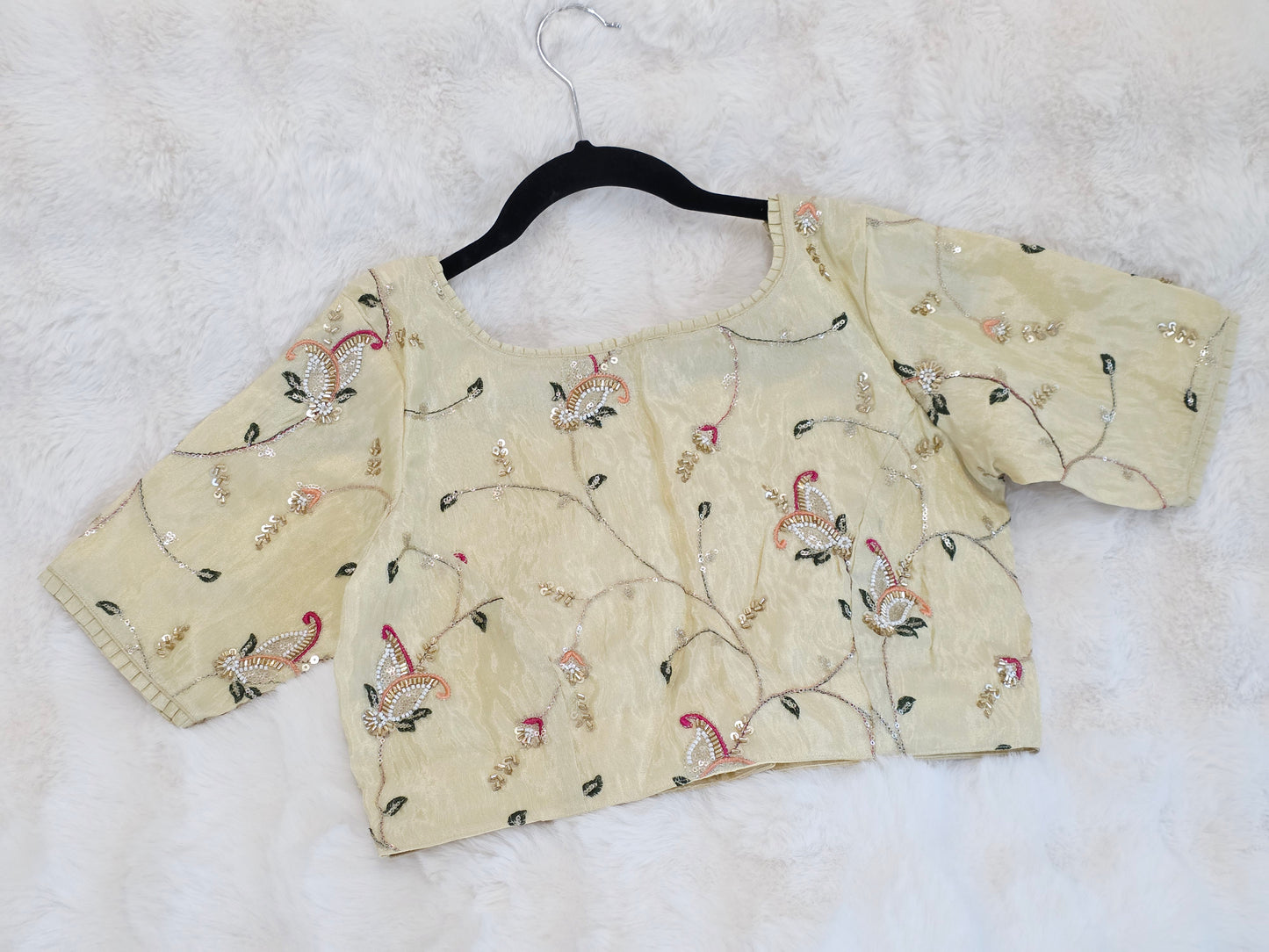Champagne Ivory Tissue Fabric Embroidered Sequins Designer Blouse