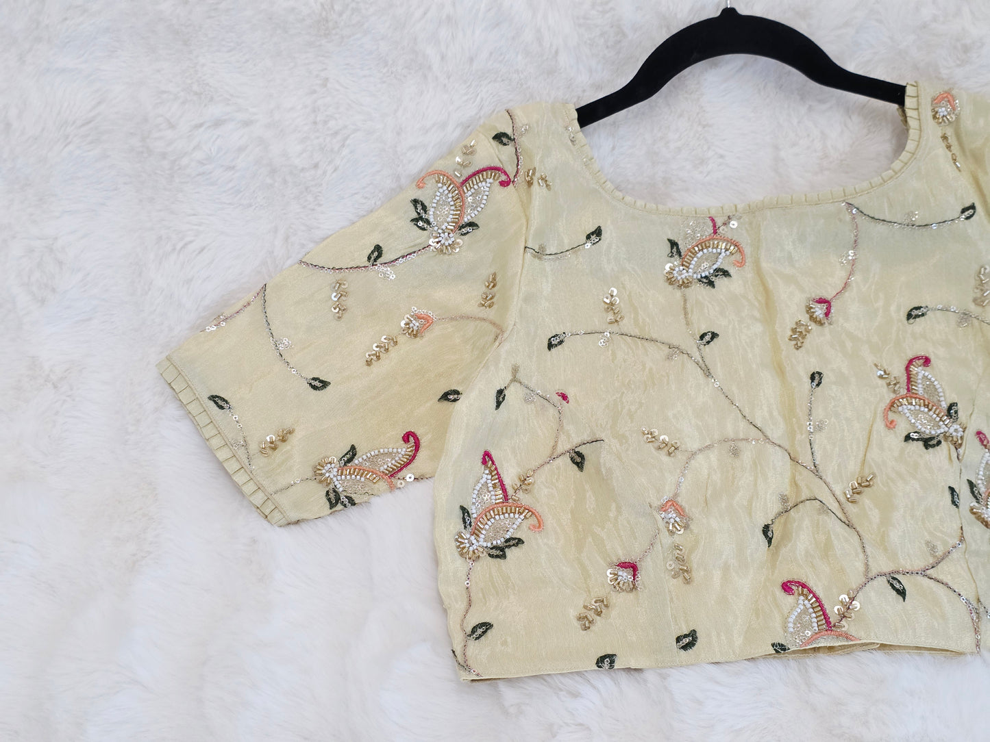 Champagne Ivory Tissue Fabric Embroidered Sequins Designer Blouse