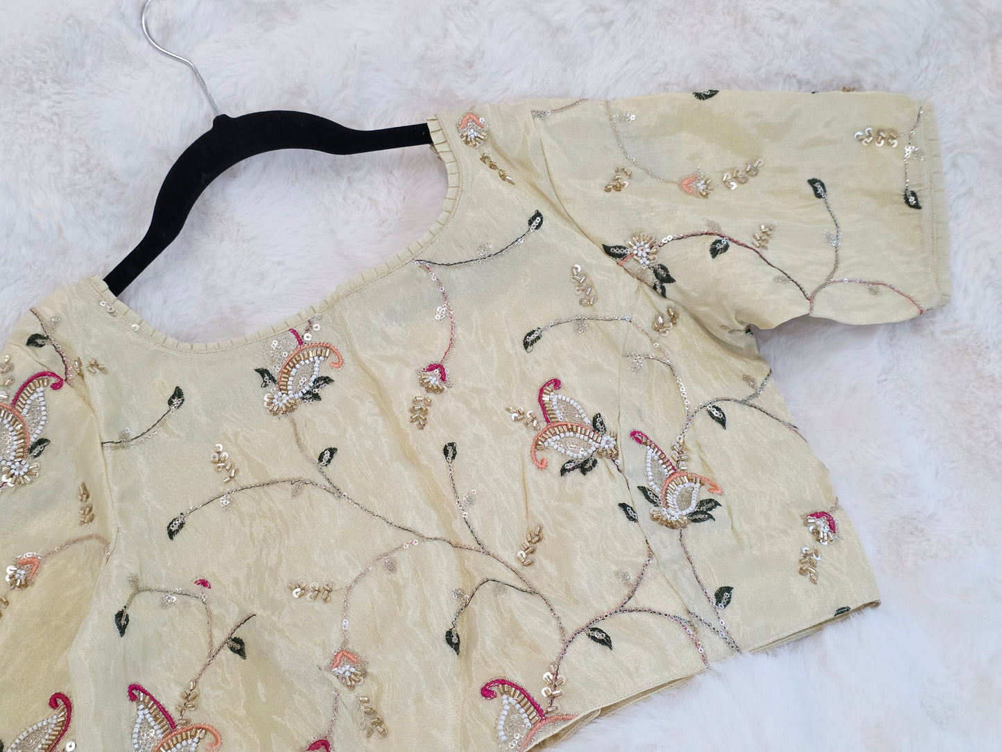 Champagne Ivory Tissue Fabric Embroidered Sequins Designer Blouse