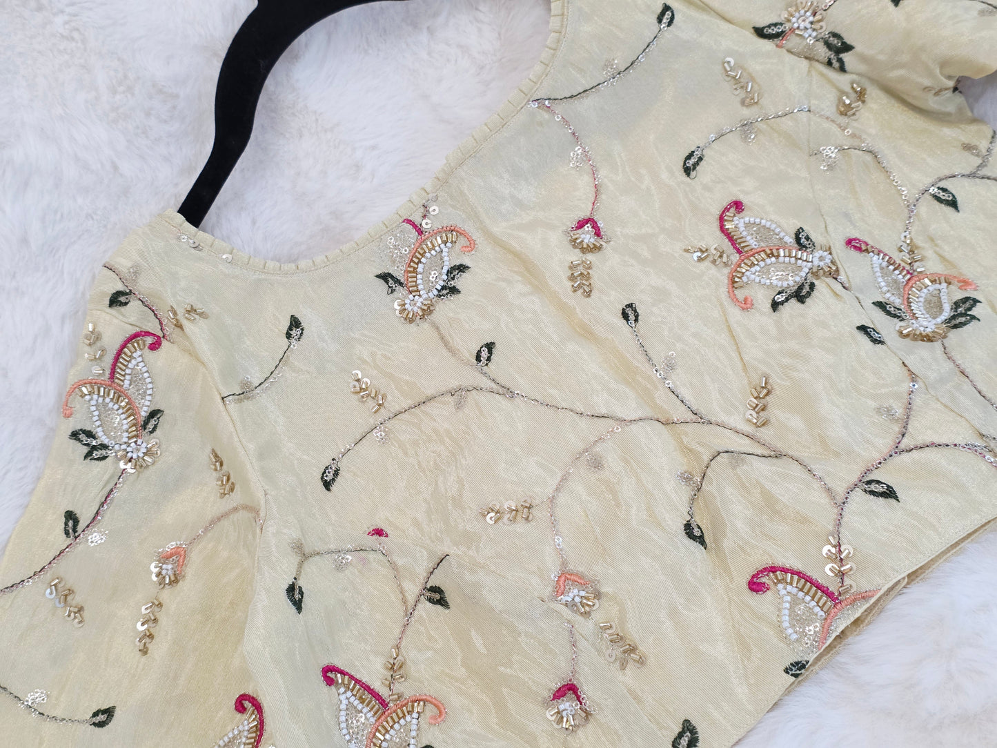 Champagne Ivory Tissue Fabric Embroidered Sequins Designer Blouse