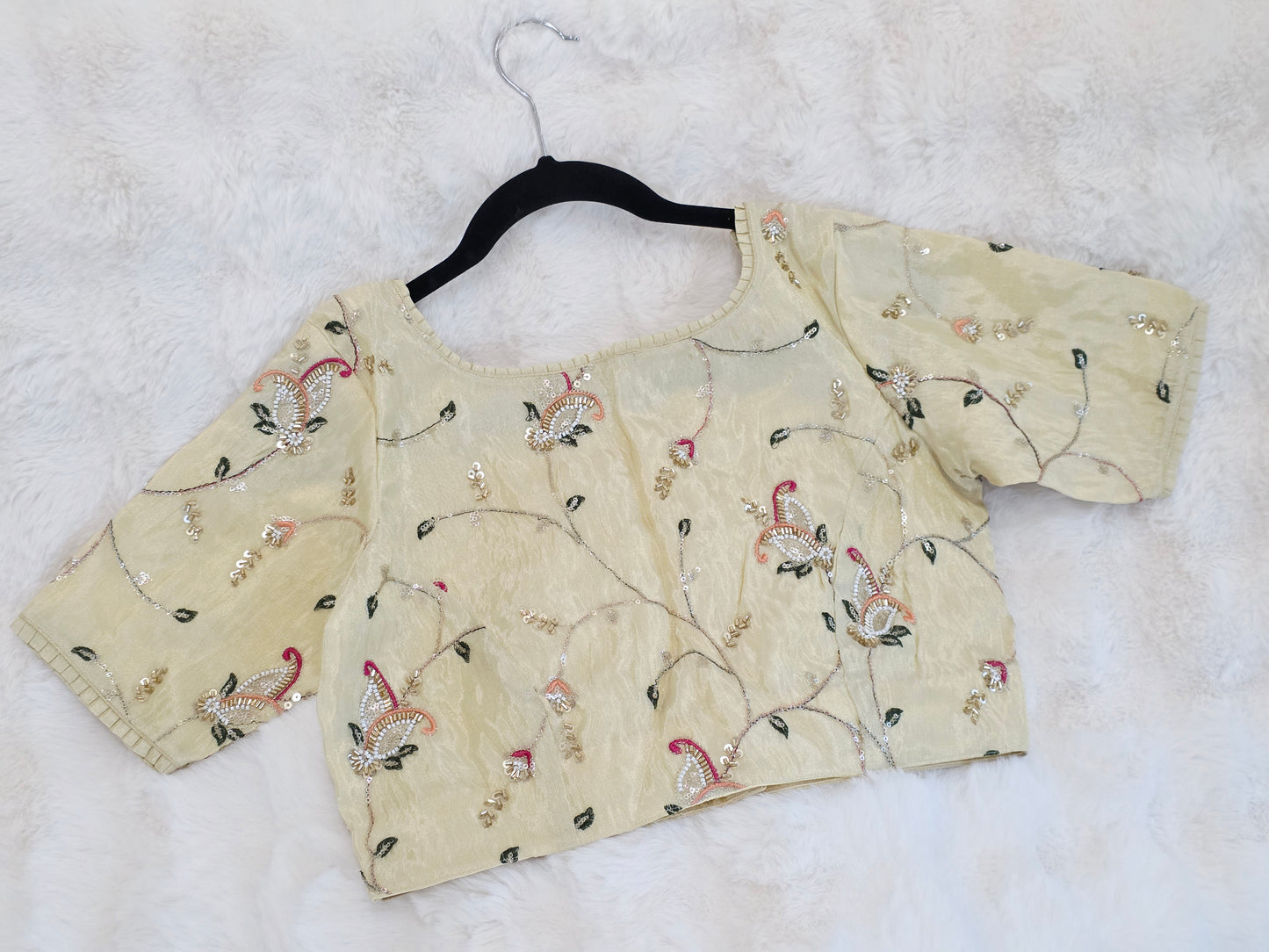 Champagne Ivory Tissue Fabric Embroidered Sequins Designer Blouse