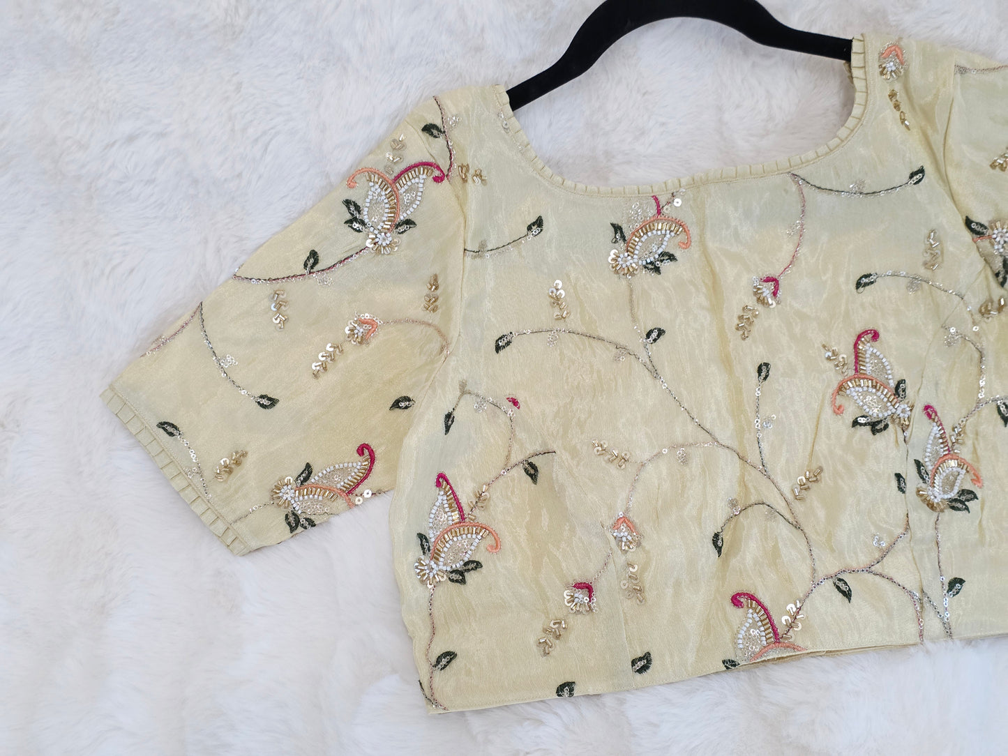 Champagne Ivory Tissue Fabric Embroidered Sequins Designer Blouse