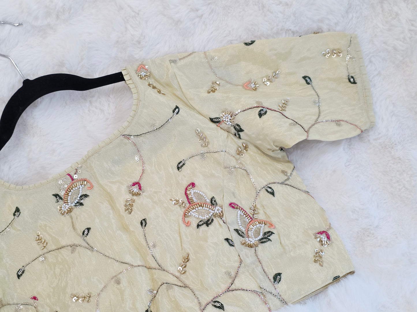 Champagne Ivory Tissue Fabric Embroidered Sequins Designer Blouse