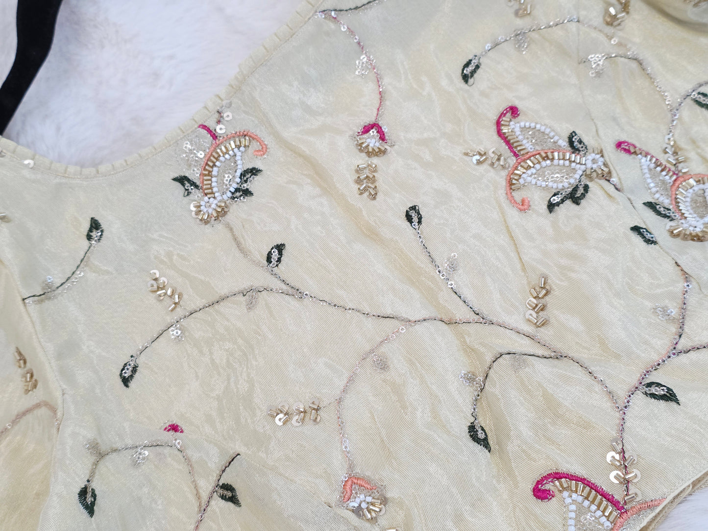 Champagne Ivory Tissue Fabric Embroidered Sequins Designer Blouse