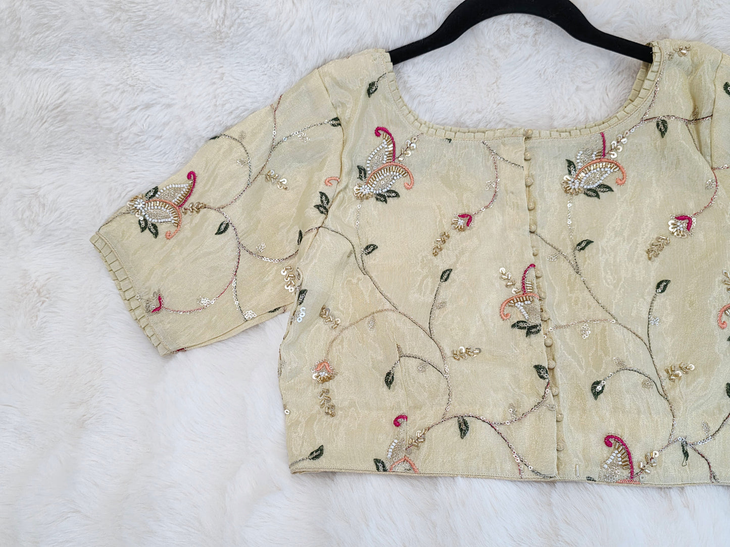 Champagne Ivory Tissue Fabric Embroidered Sequins Designer Blouse