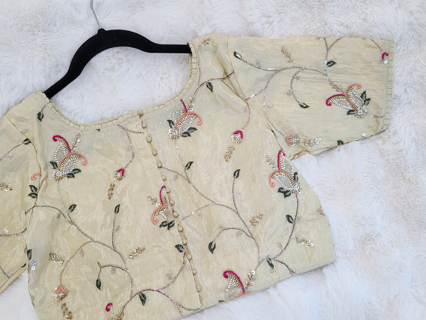 Champagne Ivory Tissue Fabric Embroidered Sequins Designer Blouse