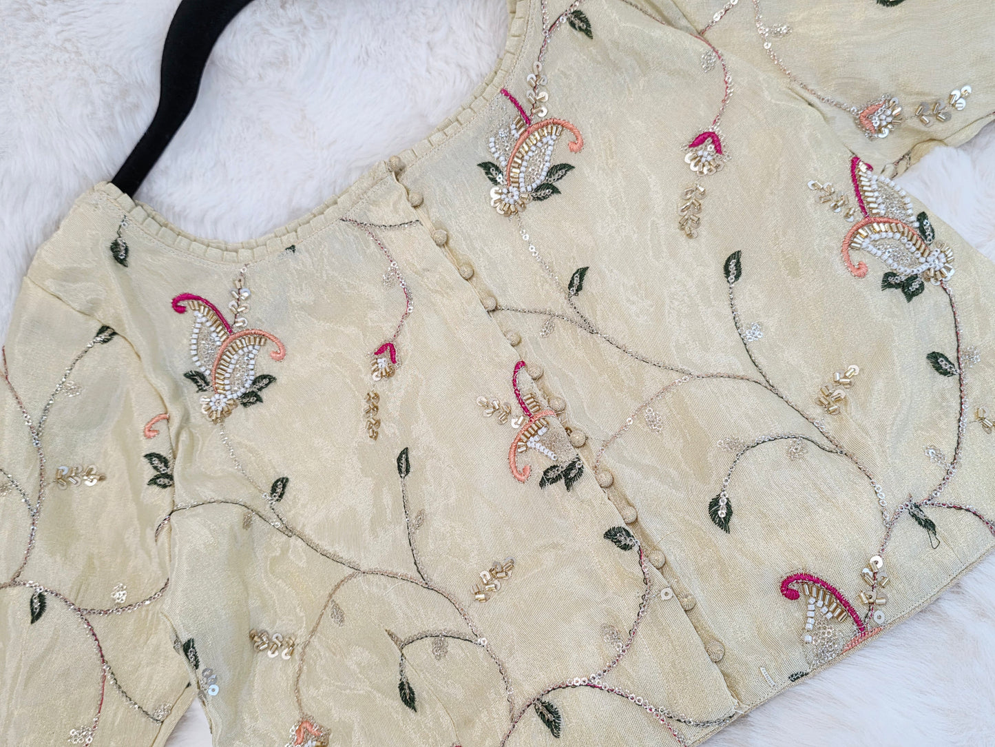 Champagne Ivory Tissue Fabric Embroidered Sequins Designer Blouse