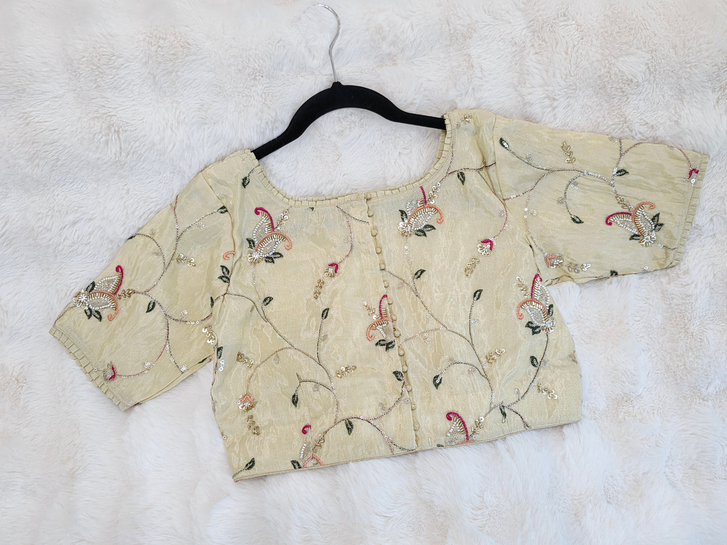 Champagne Ivory Tissue Fabric Embroidered Sequins Designer Blouse
