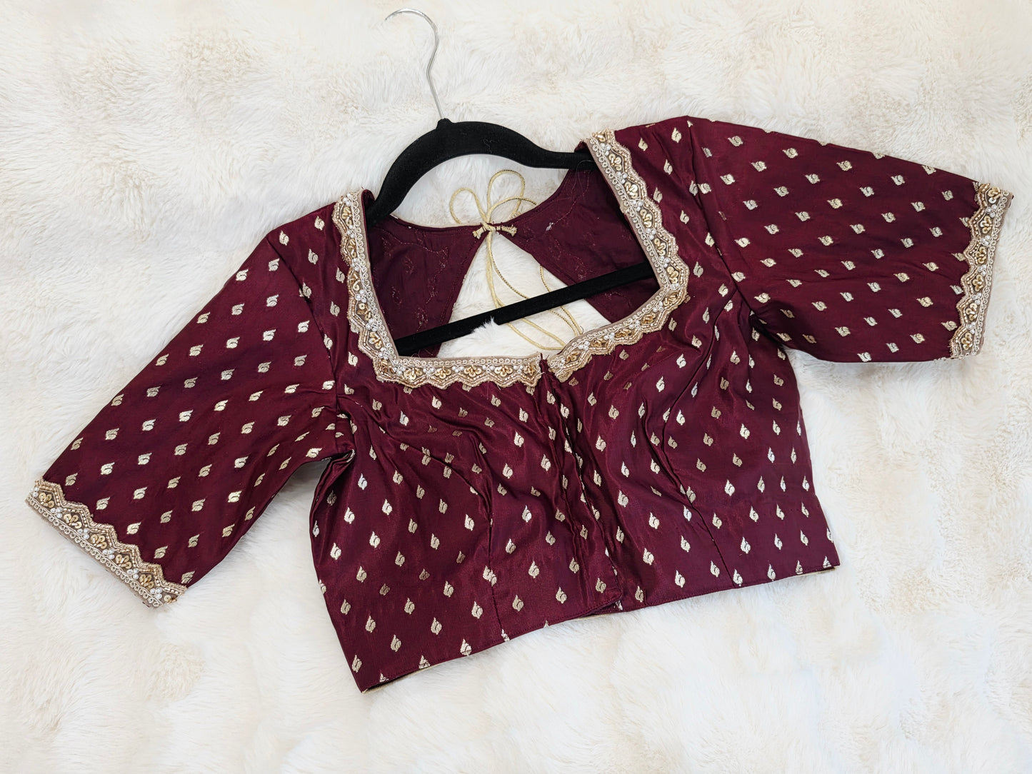 Maroon Wine Benarasi Designer Blouse with Zari Buttas