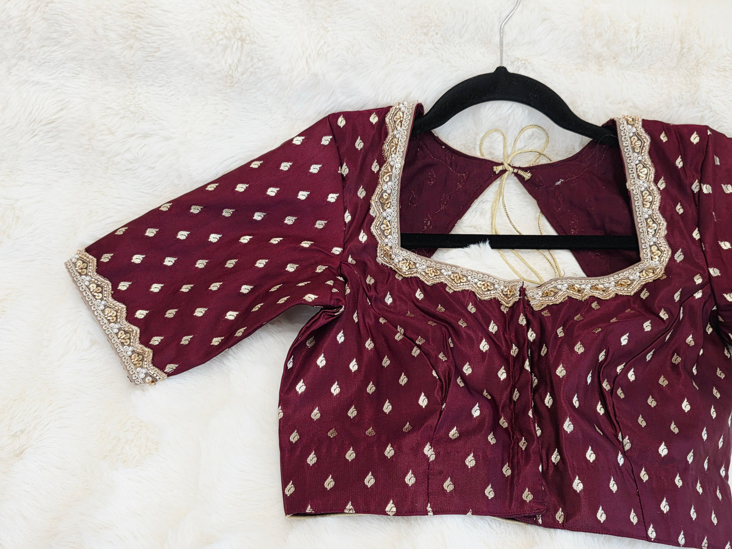 Maroon Wine Benarasi Designer Blouse with Zari Buttas