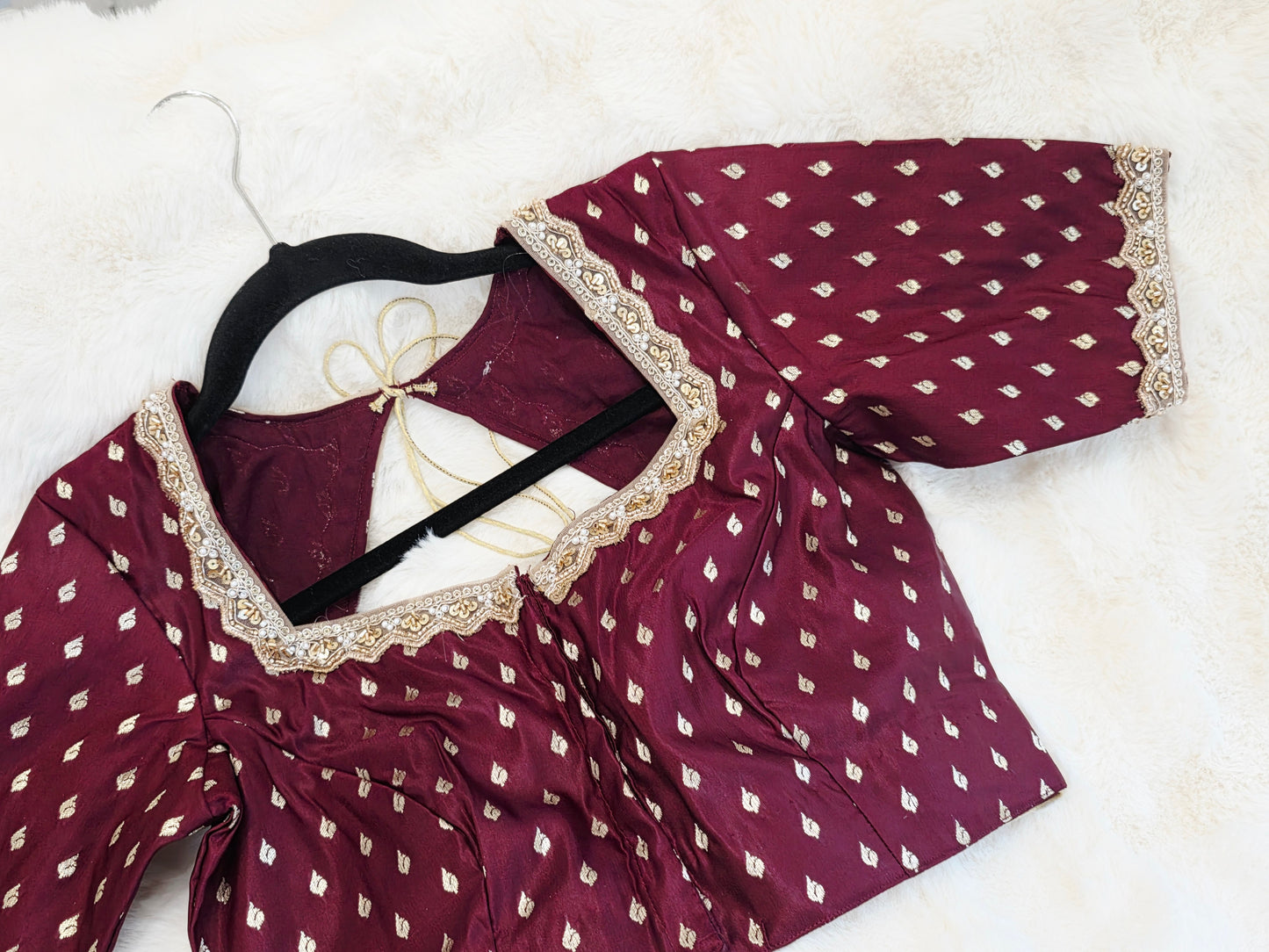 Maroon Wine Benarasi Designer Blouse with Zari Buttas