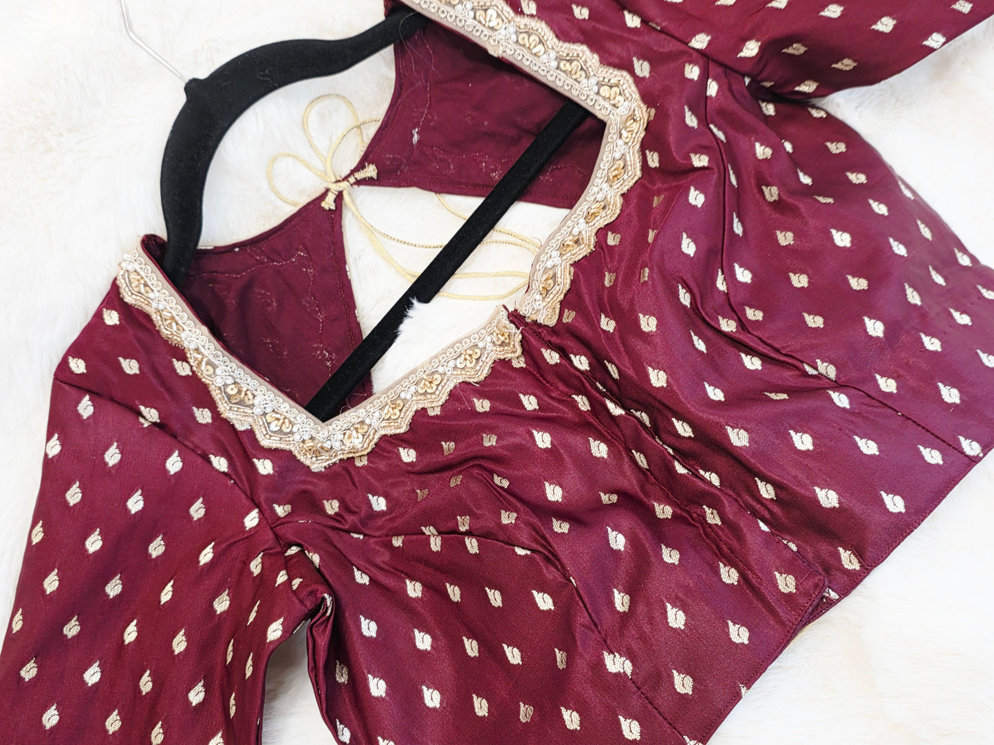 Maroon Wine Benarasi Designer Blouse with Zari Buttas