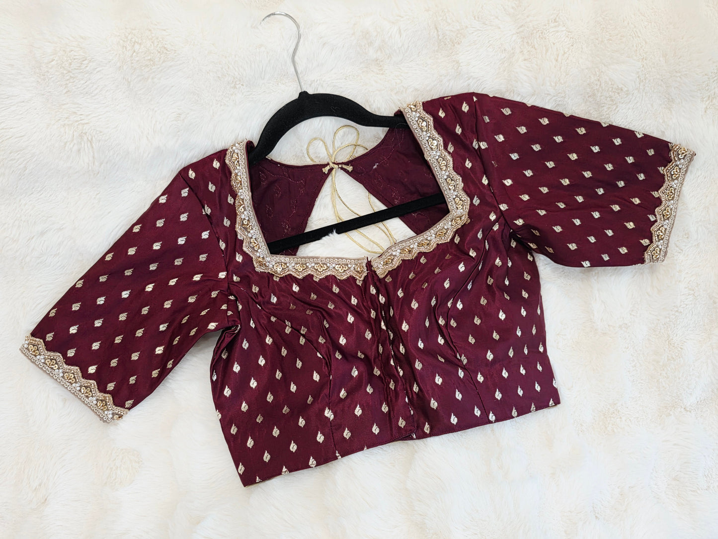 Maroon Wine Benarasi Designer Blouse with Zari Buttas