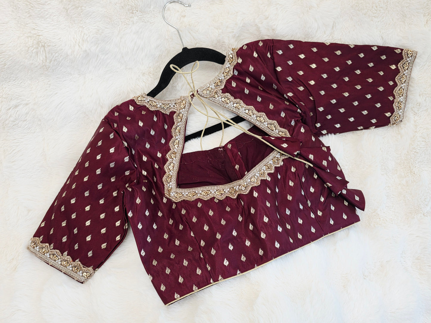 Maroon Wine Benarasi Designer Blouse with Zari Buttas