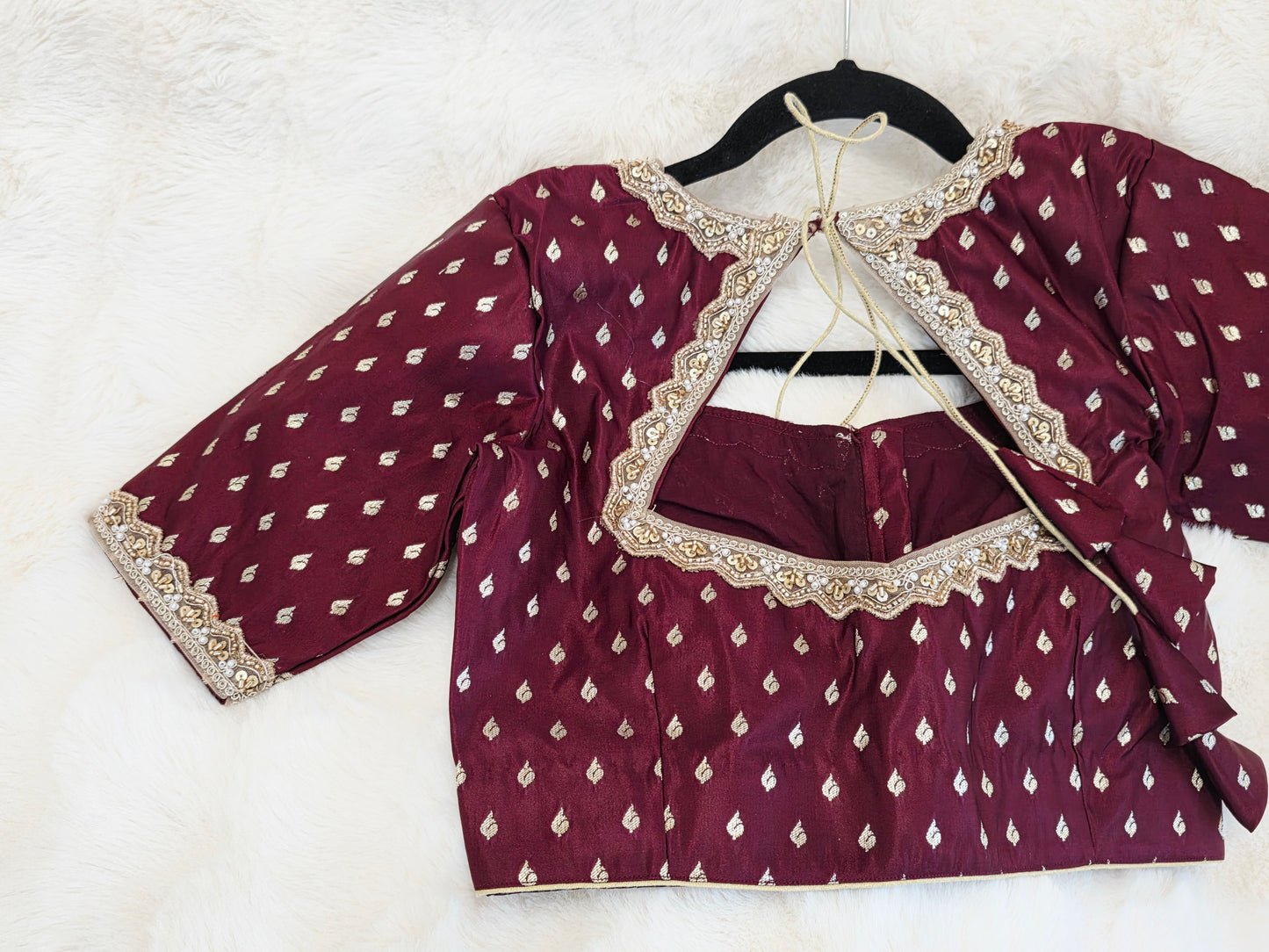 Maroon Wine Benarasi Designer Blouse with Zari Buttas