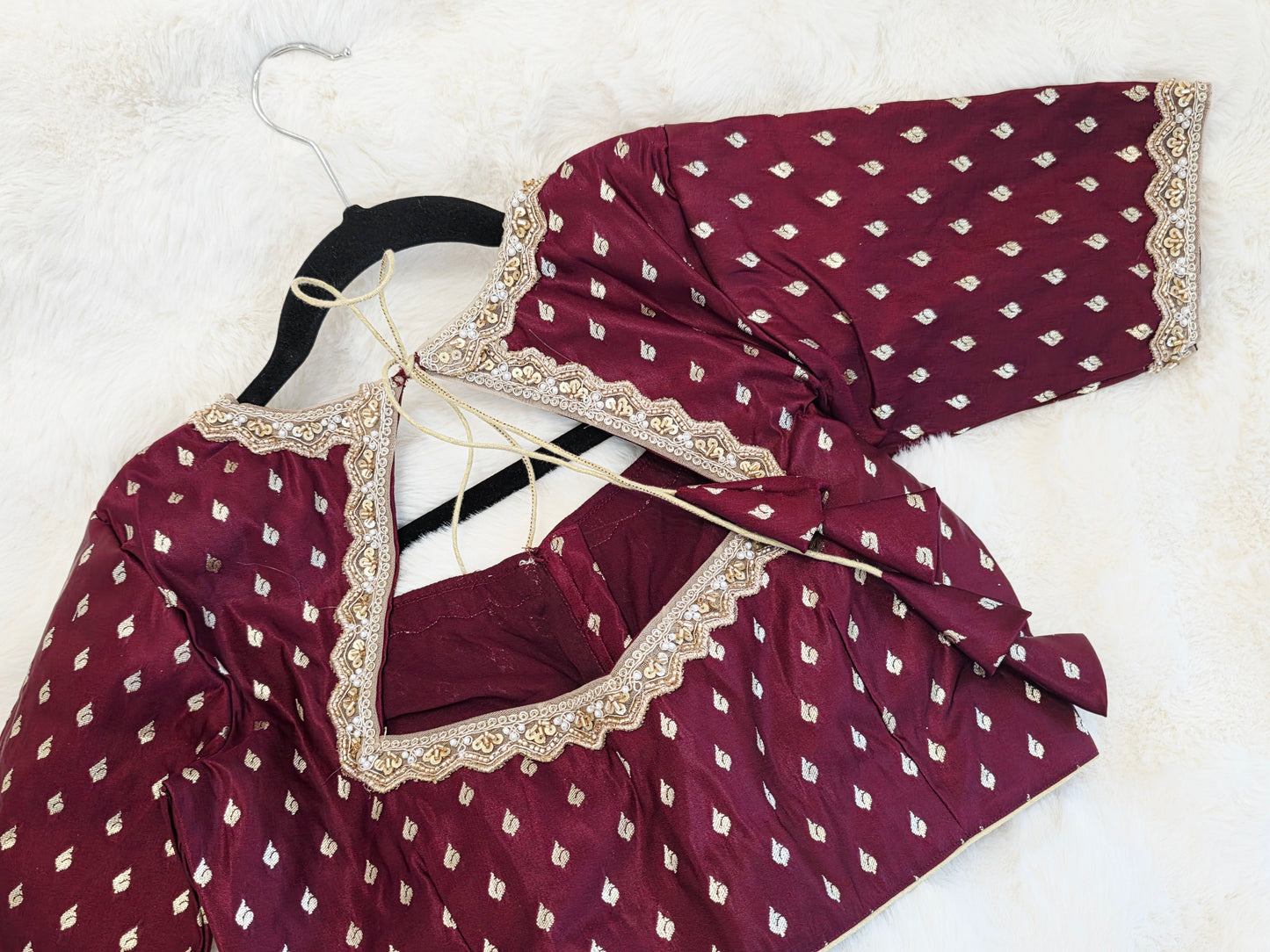 Maroon Wine Benarasi Designer Blouse with Zari Buttas