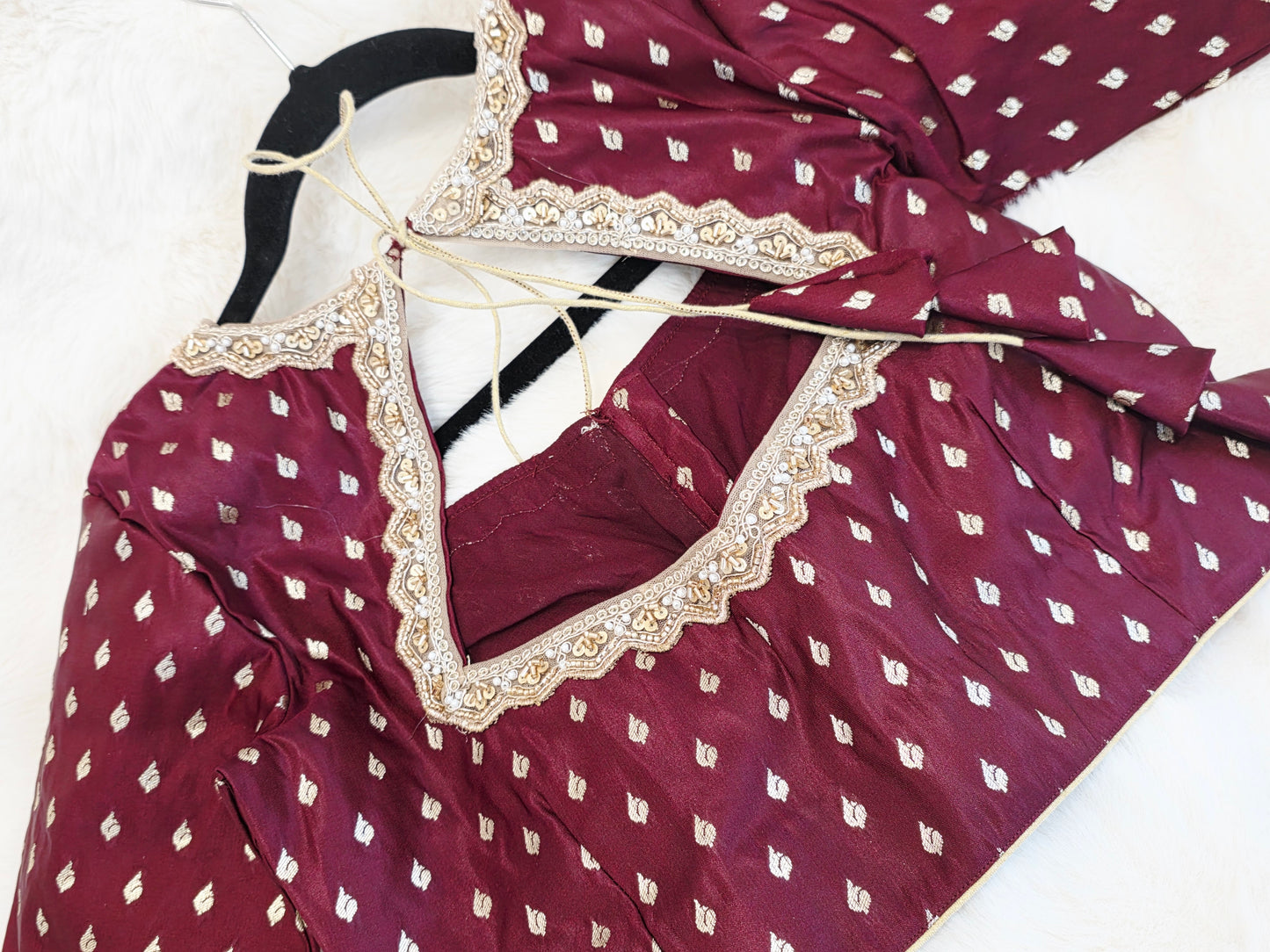 Maroon Wine Benarasi Designer Blouse with Zari Buttas