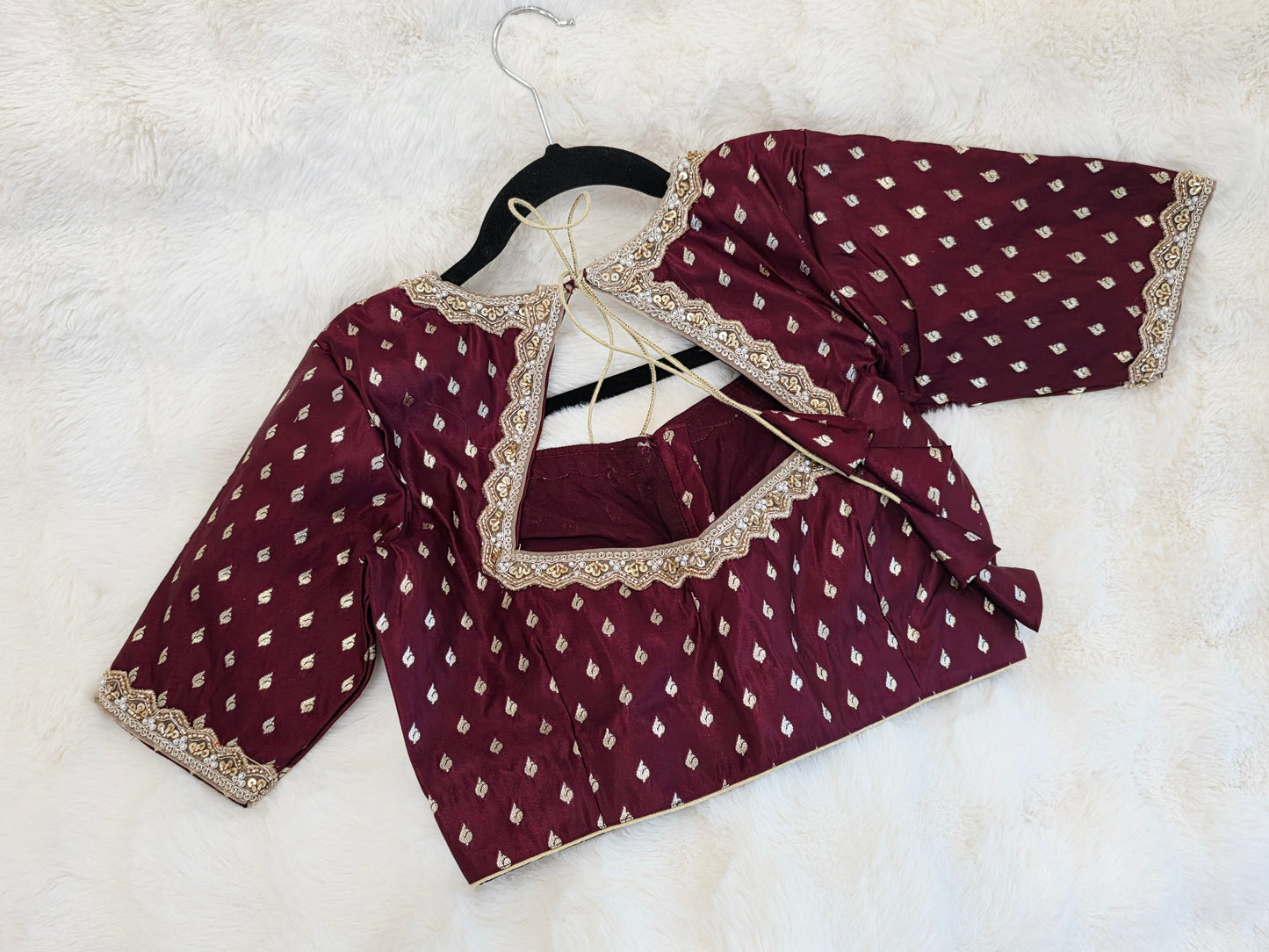 Maroon Wine Benarasi Designer Blouse with Zari Buttas
