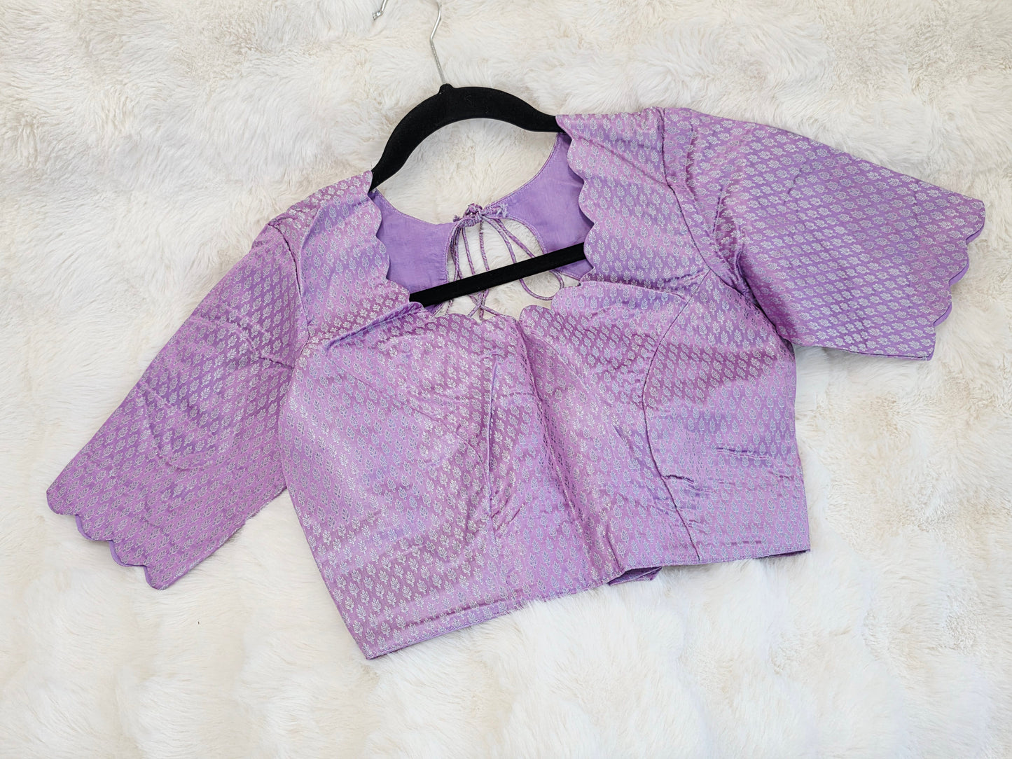 Lilac Lavender Benarasi Designer Blouse with Scalloped Sleeves
