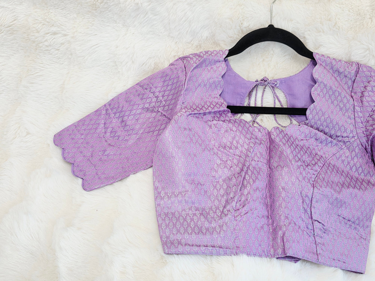Lilac Lavender Benarasi Designer Blouse with Scalloped Sleeves