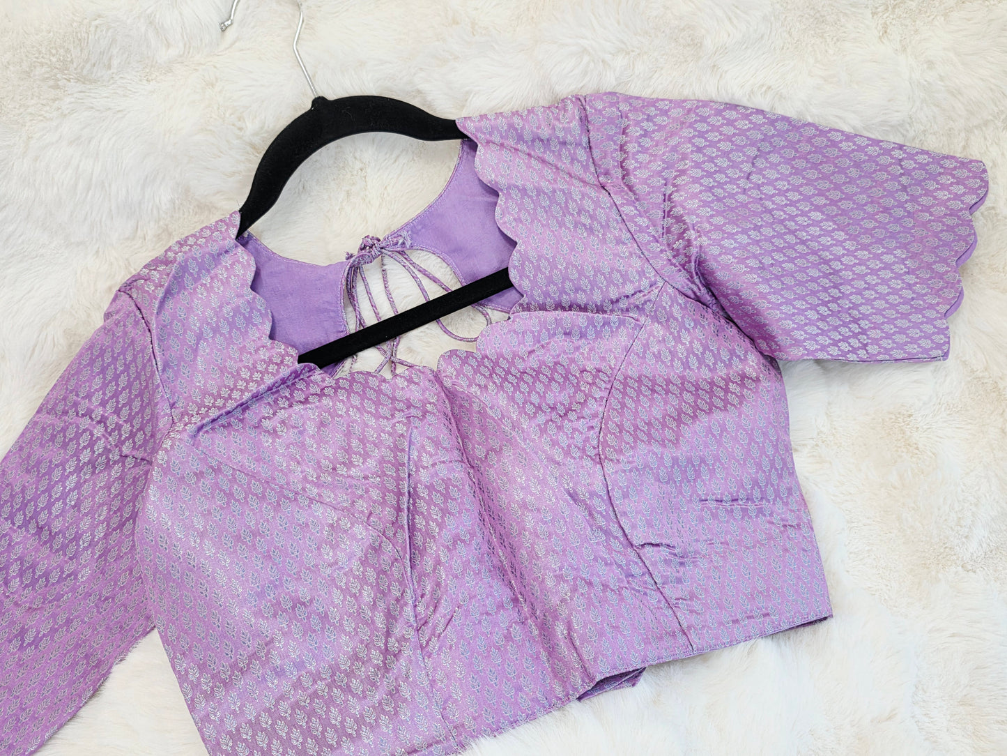Lilac Lavender Benarasi Designer Blouse with Scalloped Sleeves