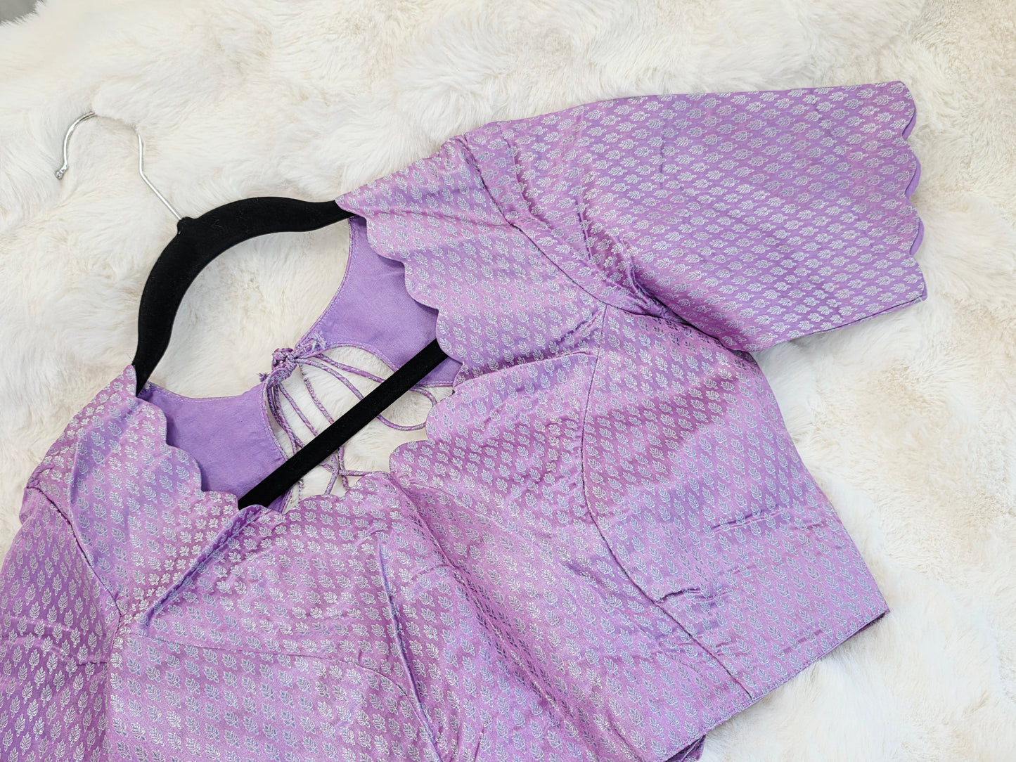Lilac Lavender Benarasi Designer Blouse with Scalloped Sleeves