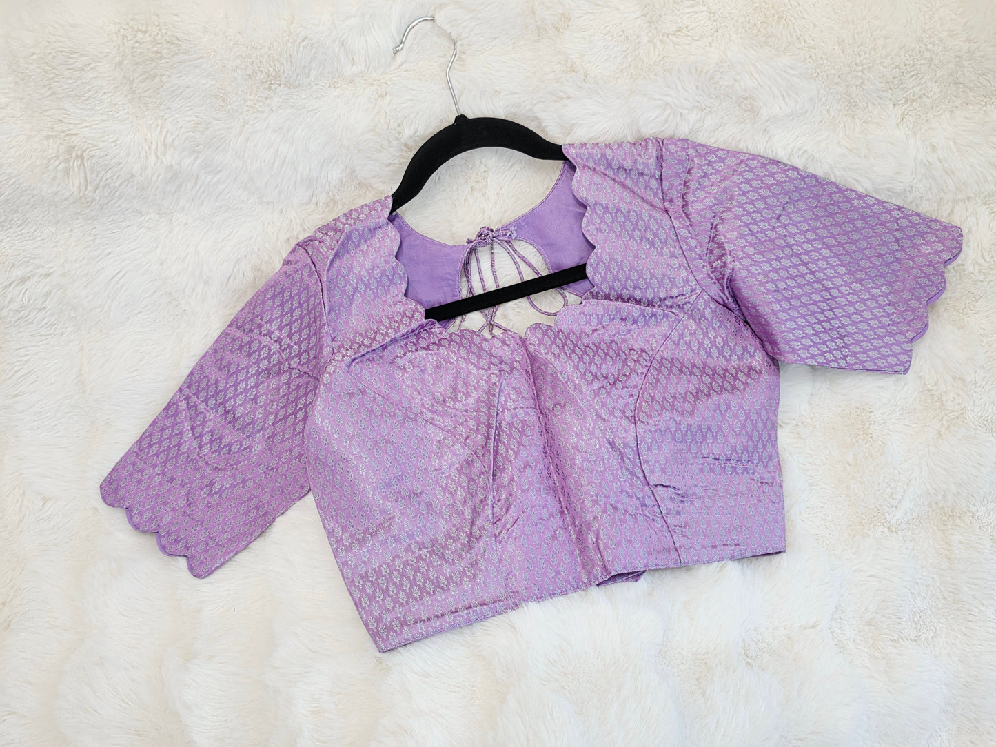 Lilac Lavender Benarasi Designer Blouse with Scalloped Sleeves