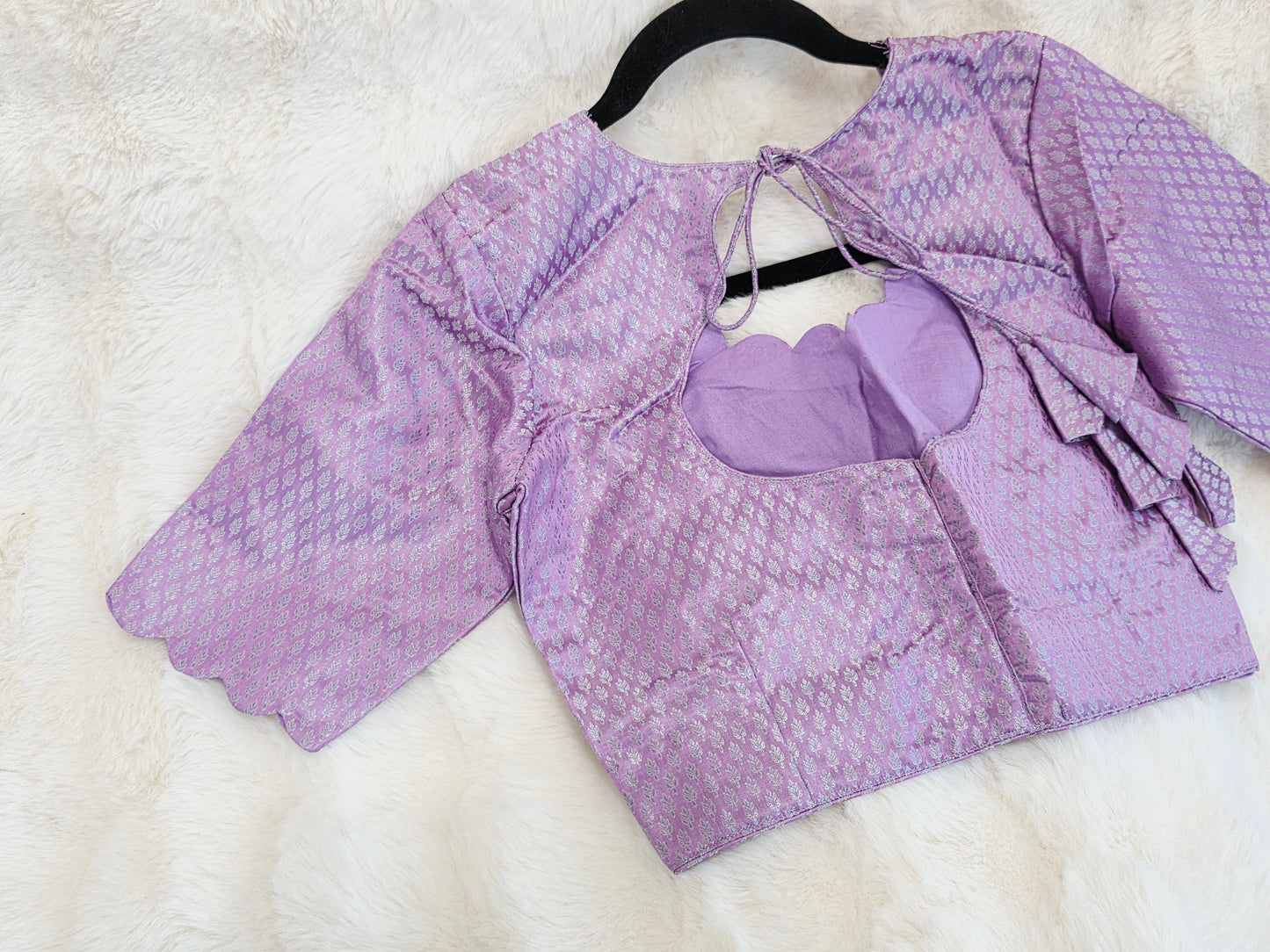 Lilac Lavender Benarasi Designer Blouse with Scalloped Sleeves