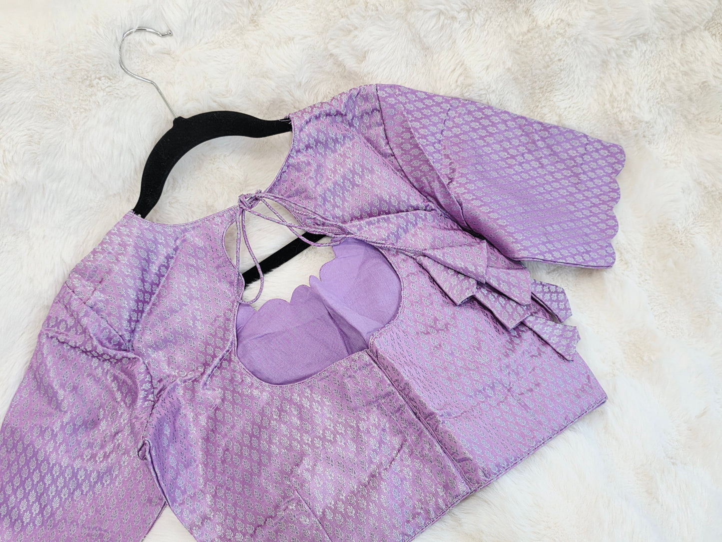 Lilac Lavender Benarasi Designer Blouse with Scalloped Sleeves