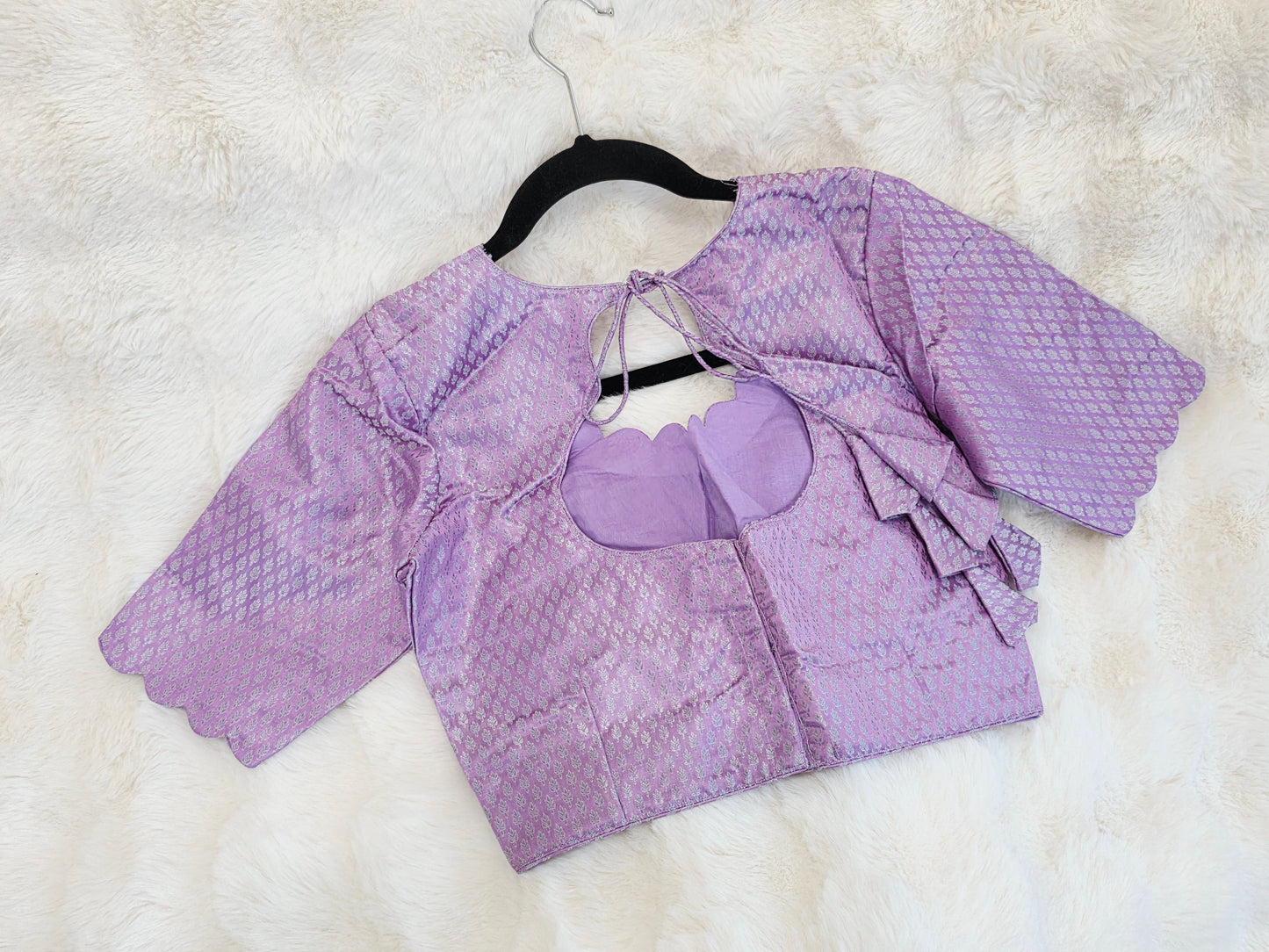 Lilac Lavender Benarasi Designer Blouse with Scalloped Sleeves
