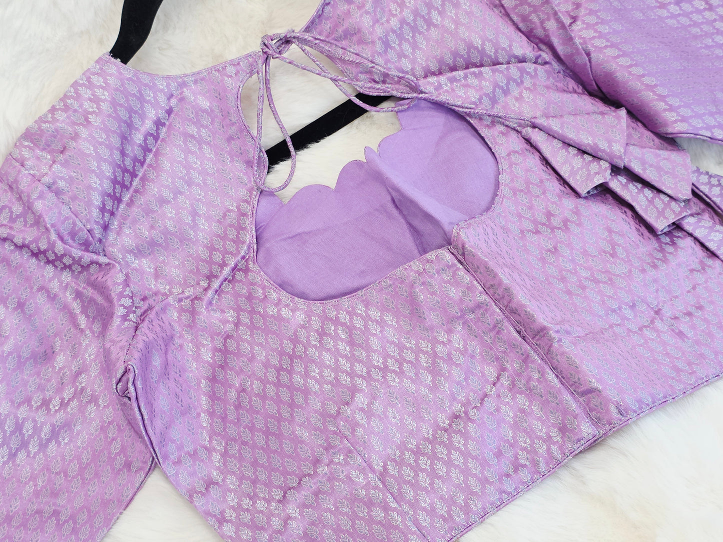 Lilac Lavender Benarasi Designer Blouse with Scalloped Sleeves