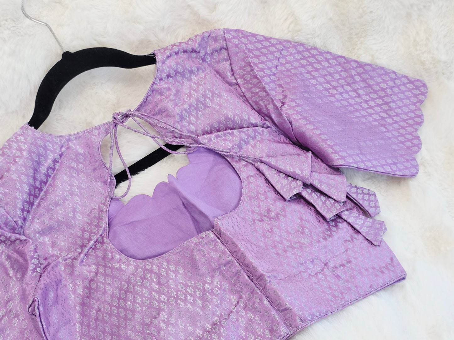 Lilac Lavender Benarasi Designer Blouse with Scalloped Sleeves