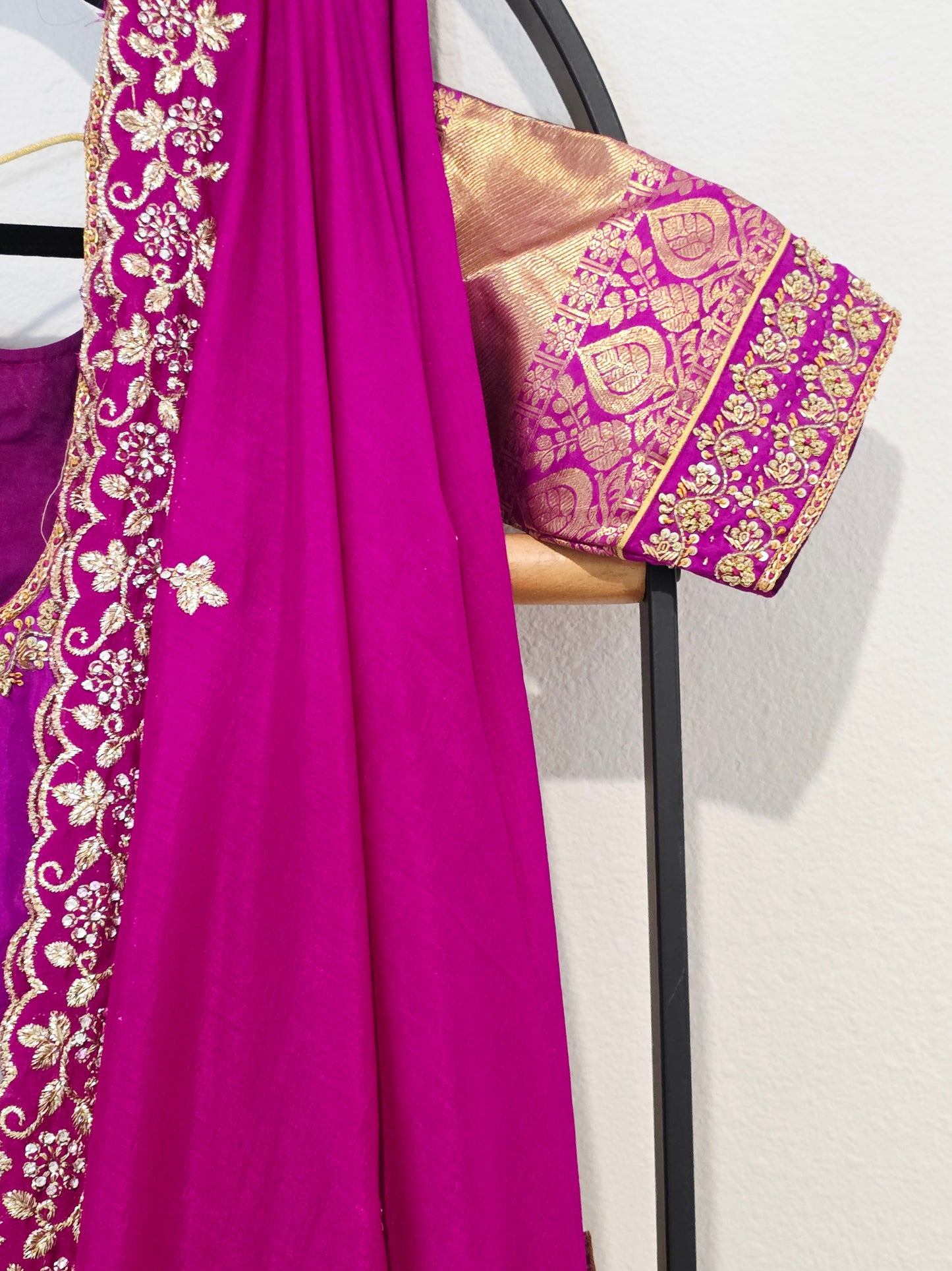 Golden Yellow & Royal Magenta Pure Kanchi Silk Lehenga Set with Soft Chinon Chiffon Silk Dupatta