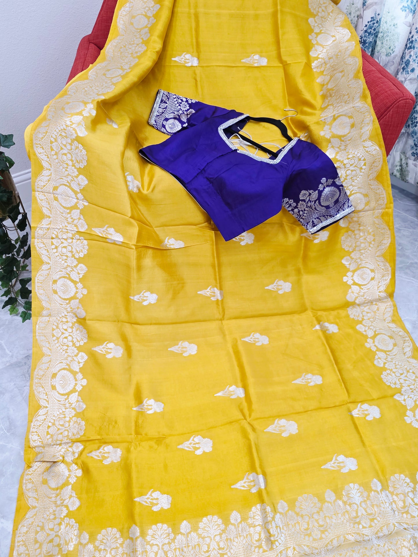 Royal Sunshine Yellow Pure Mango Benarasi Silk Saree with Ready Blouse
