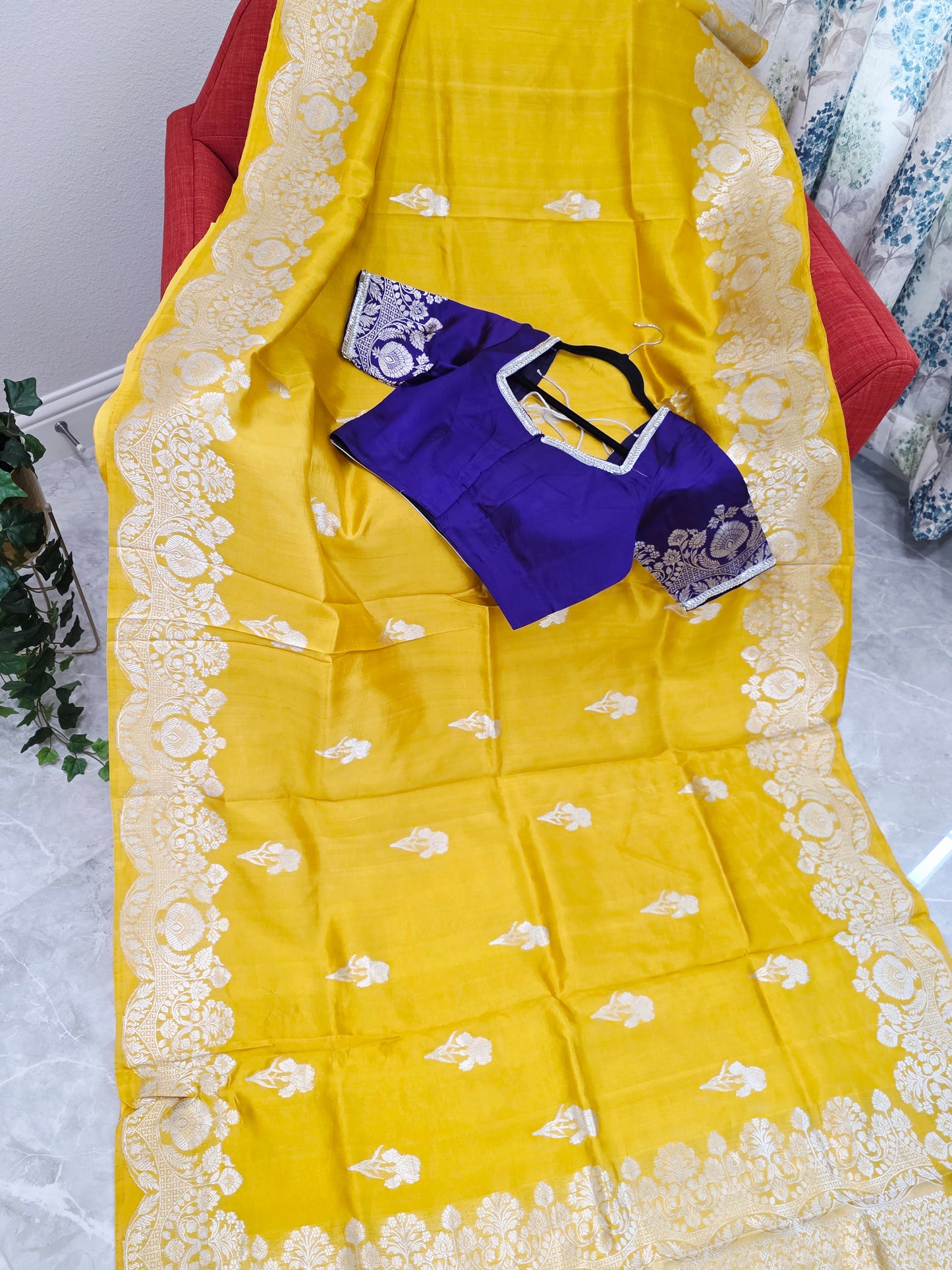 Royal Sunshine Yellow Pure Mango Benarasi Silk Saree with Ready Blouse