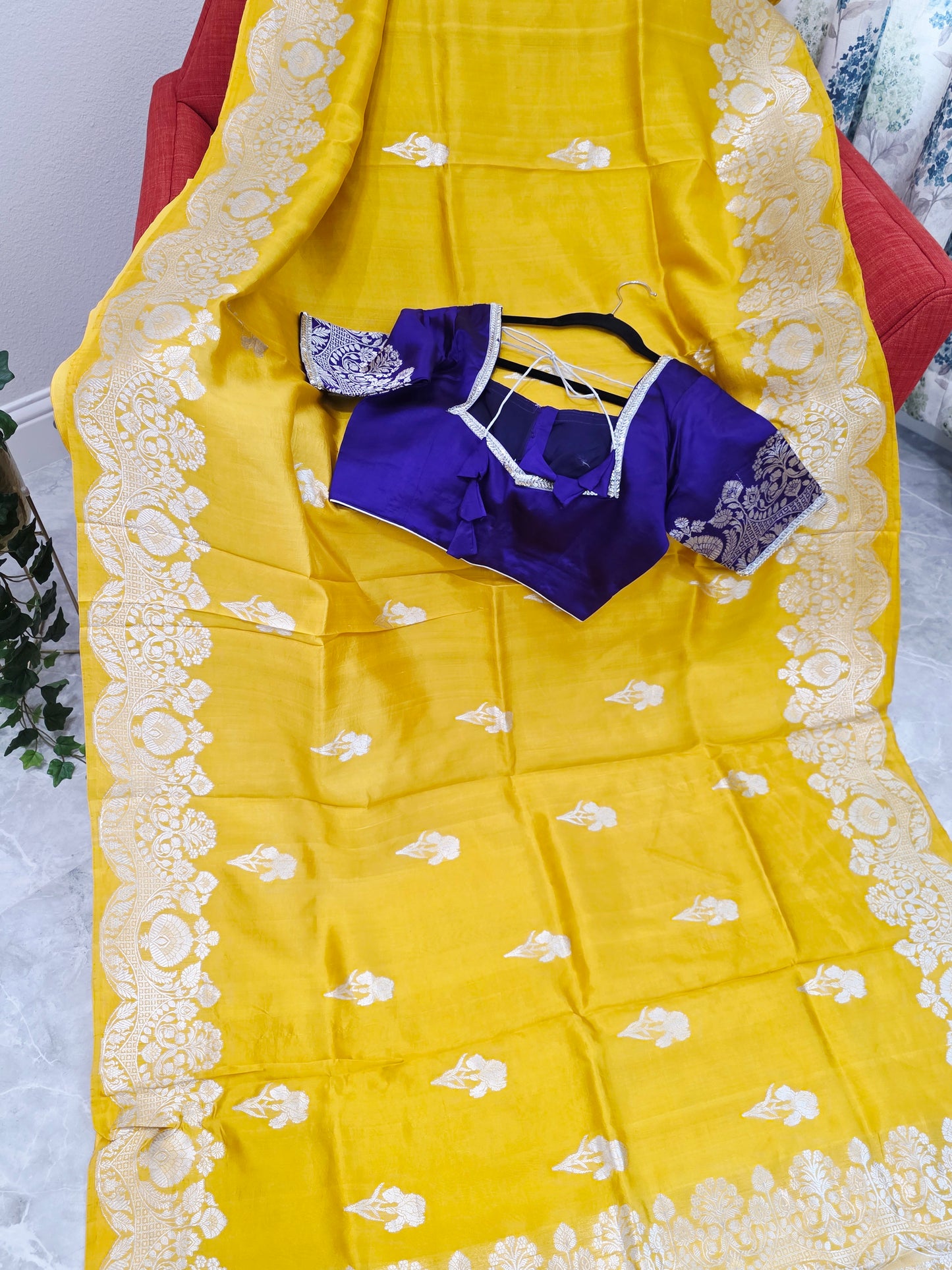 Royal Sunshine Yellow Pure Mango Benarasi Silk Saree with Ready Blouse