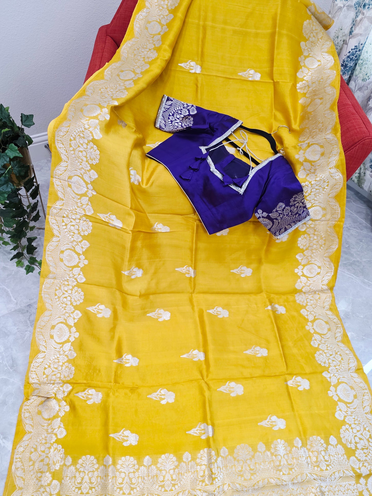 Royal Sunshine Yellow Pure Mango Benarasi Silk Saree with Ready Blouse