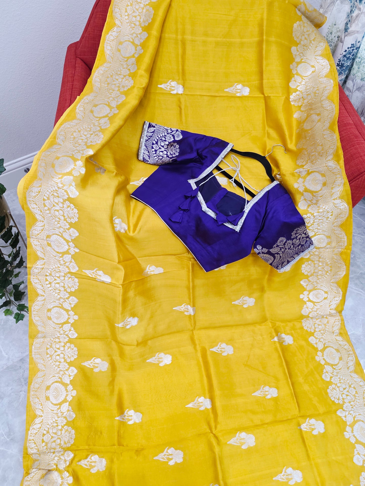 Royal Sunshine Yellow Pure Mango Benarasi Silk Saree with Ready Blouse