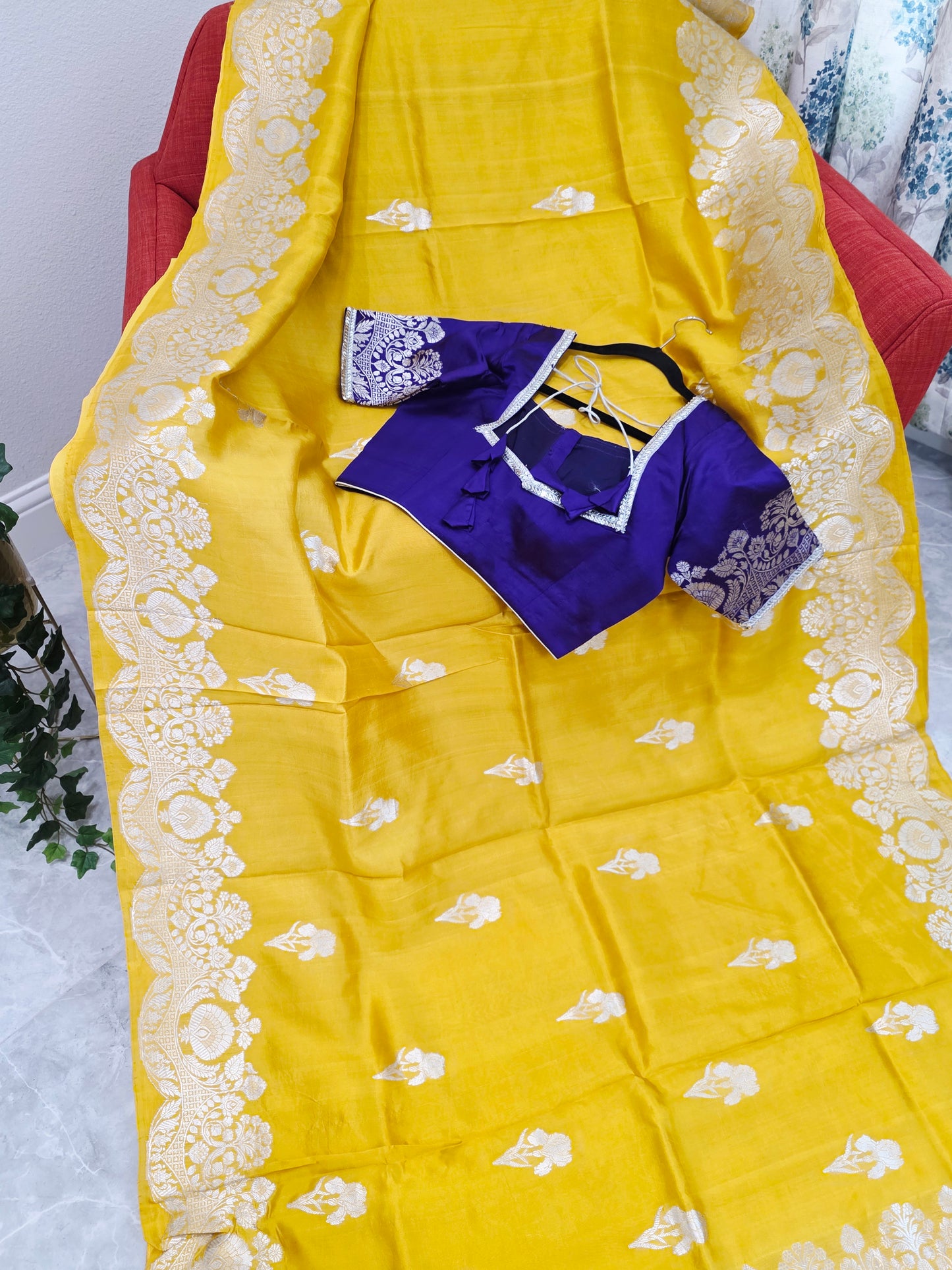 Royal Sunshine Yellow Pure Mango Benarasi Silk Saree with Ready Blouse