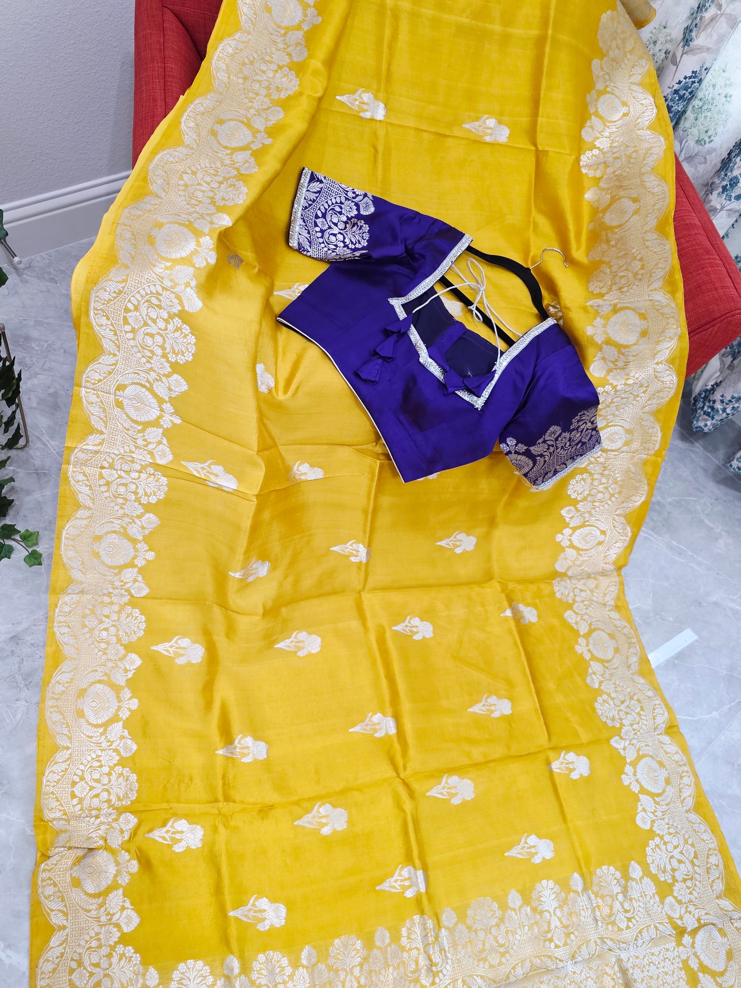 Royal Sunshine Yellow Pure Mango Benarasi Silk Saree with Ready Blouse