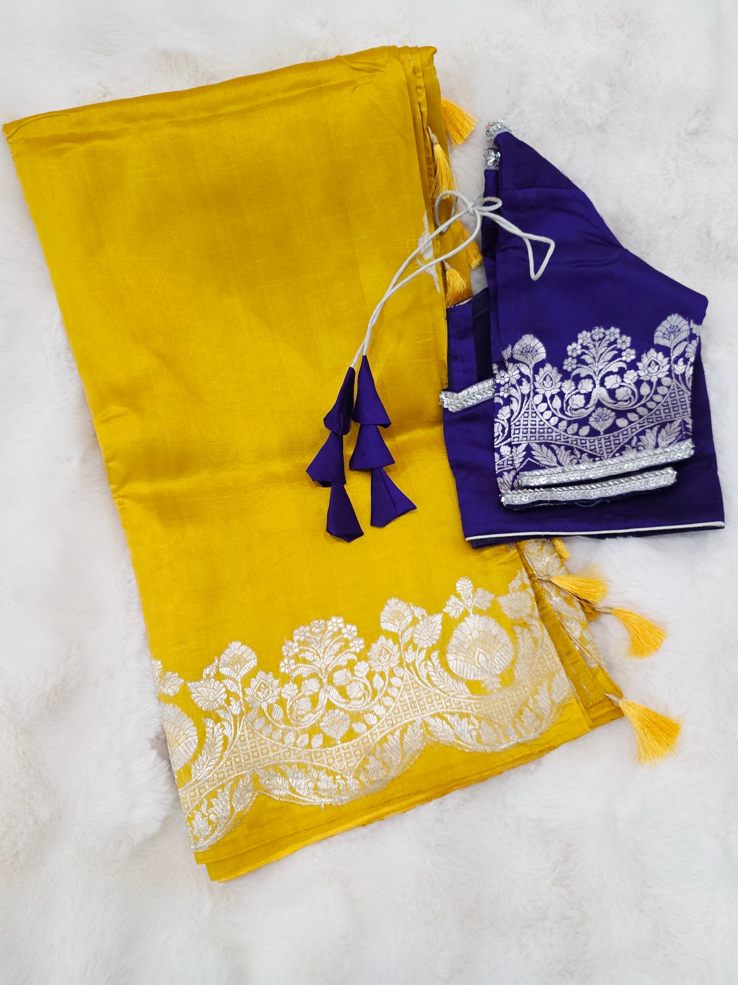 Royal Sunshine Yellow Pure Mango Benarasi Silk Saree with Ready Blouse
