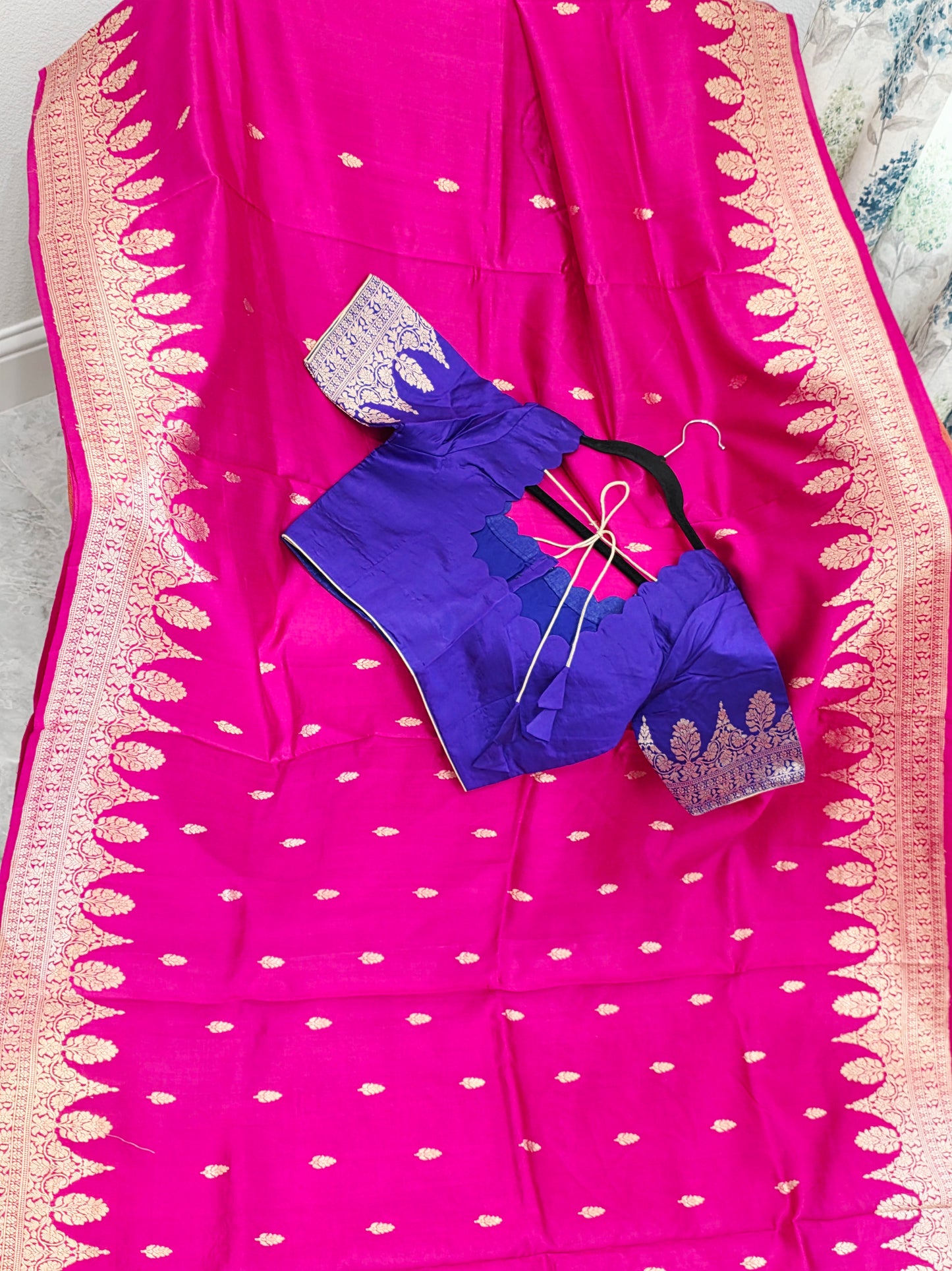 Royal Fuchsia Pink Pure Mango Benarasi Silk Saree with Ready Blouse