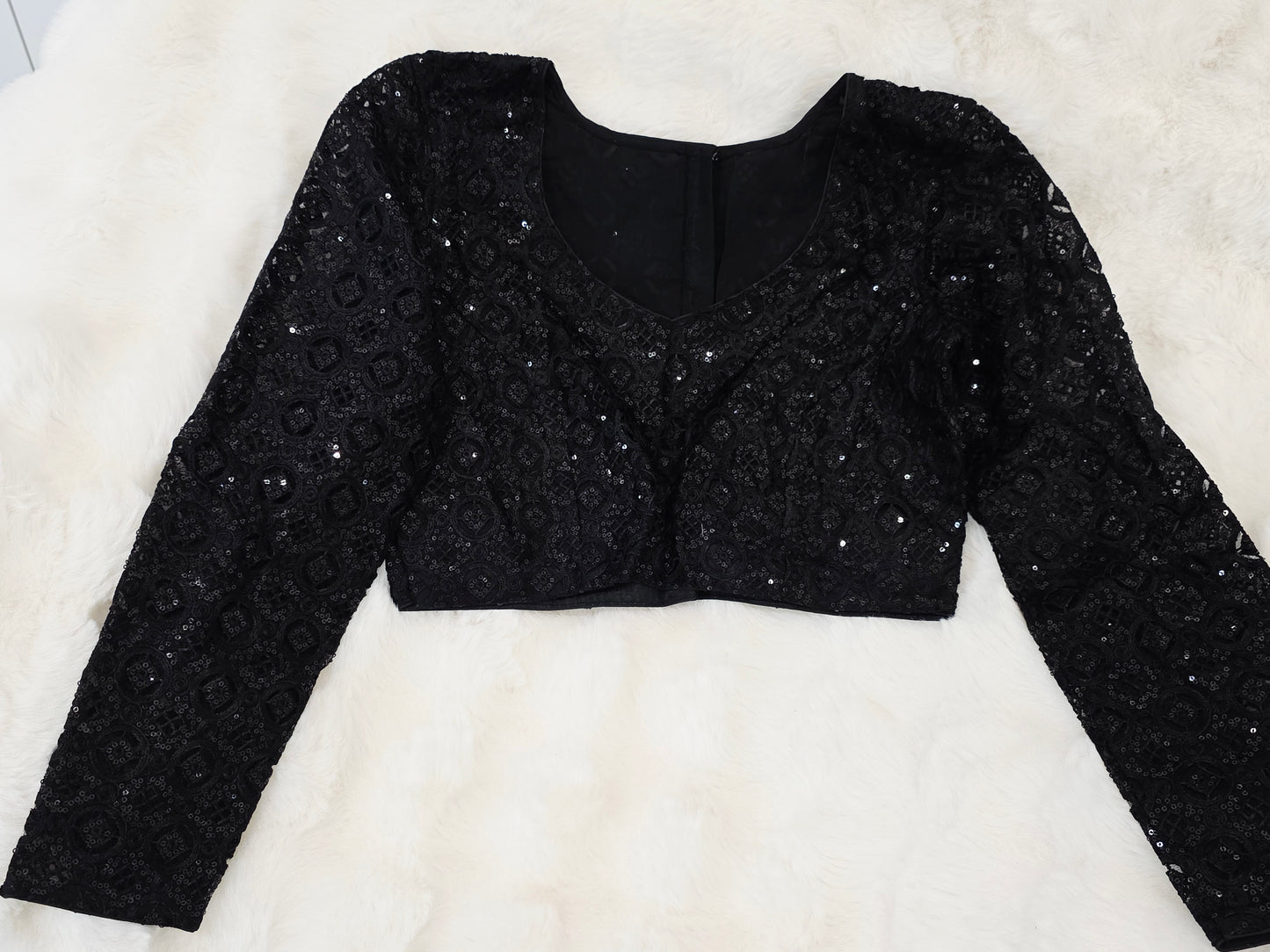 Midnight Black Net Full Sleeves Designer Blouse